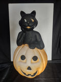 Vintage Black Cat on Pumpkin Halloween Blow Mold 34” (lot 3258j)
