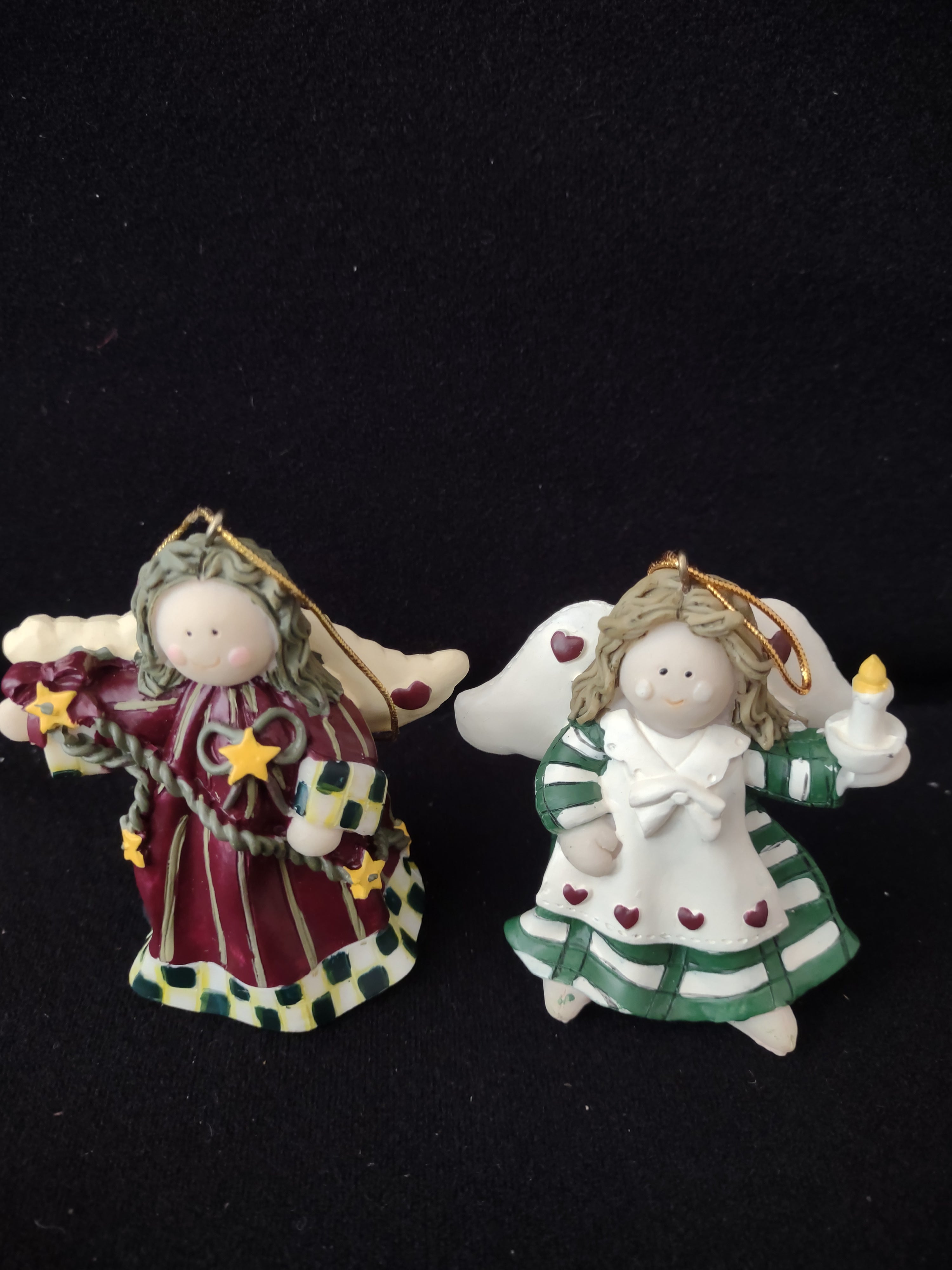 Vintage Felt Santa Snowmen Box 2 Snowmen 2 Angels 1 Santa Ornaments (Lot3707