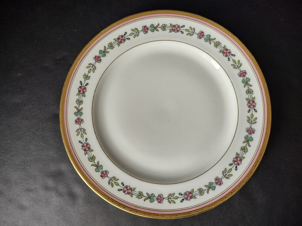 Depose Limoges Gold Trim Pink Flower Design Dinner Plate (lot 639)