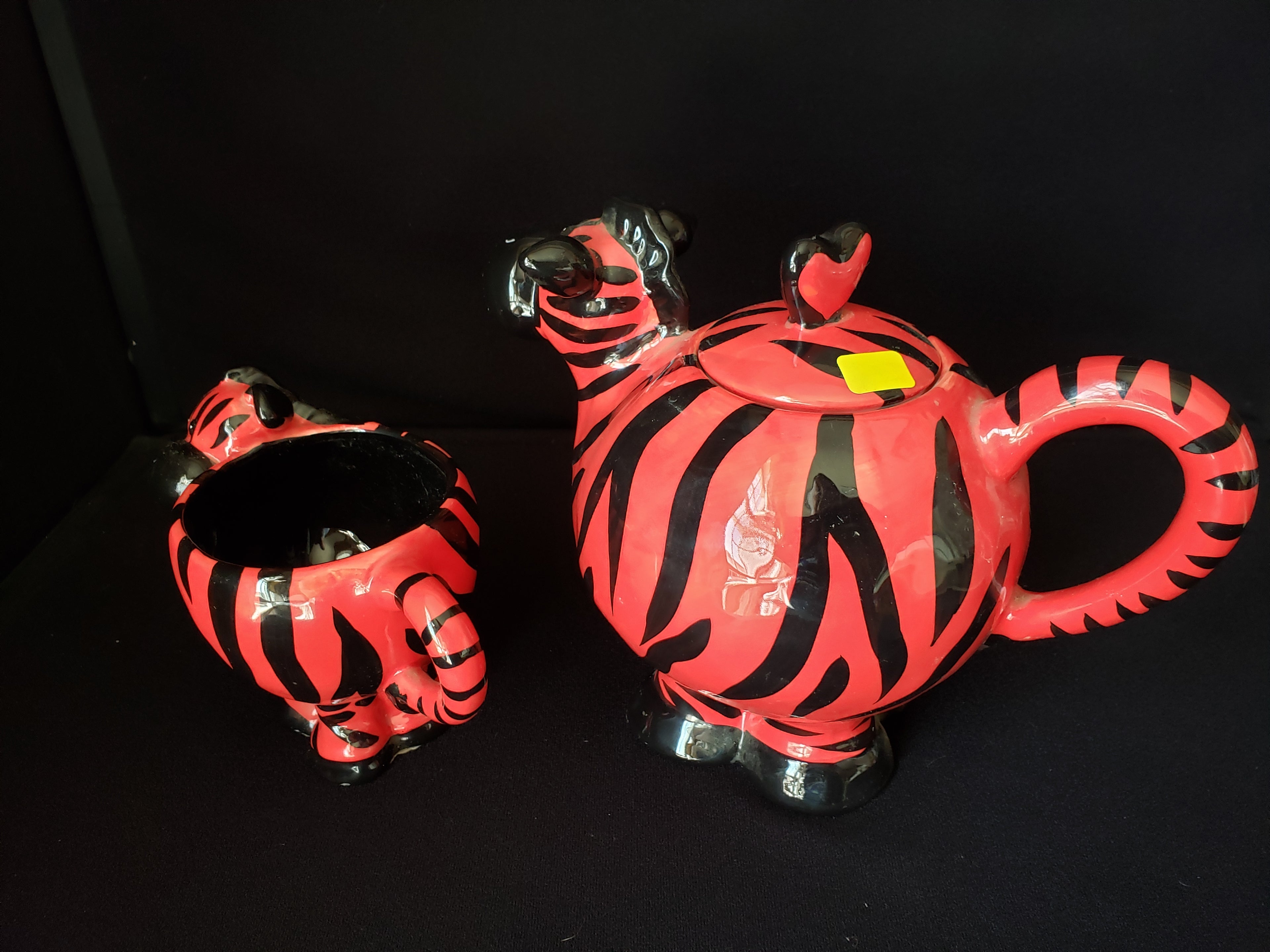 Whimsical Child Kid Collectible Red Zebra Teapot and Tea Cup (lot 2167)