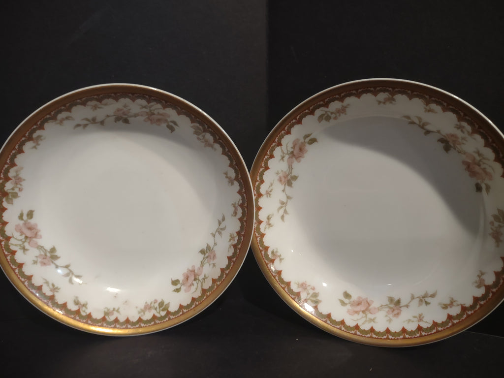 Haviland Limoges French Chic Rose Maroon Green 2 x Cranberry Bowl (lot 1092)