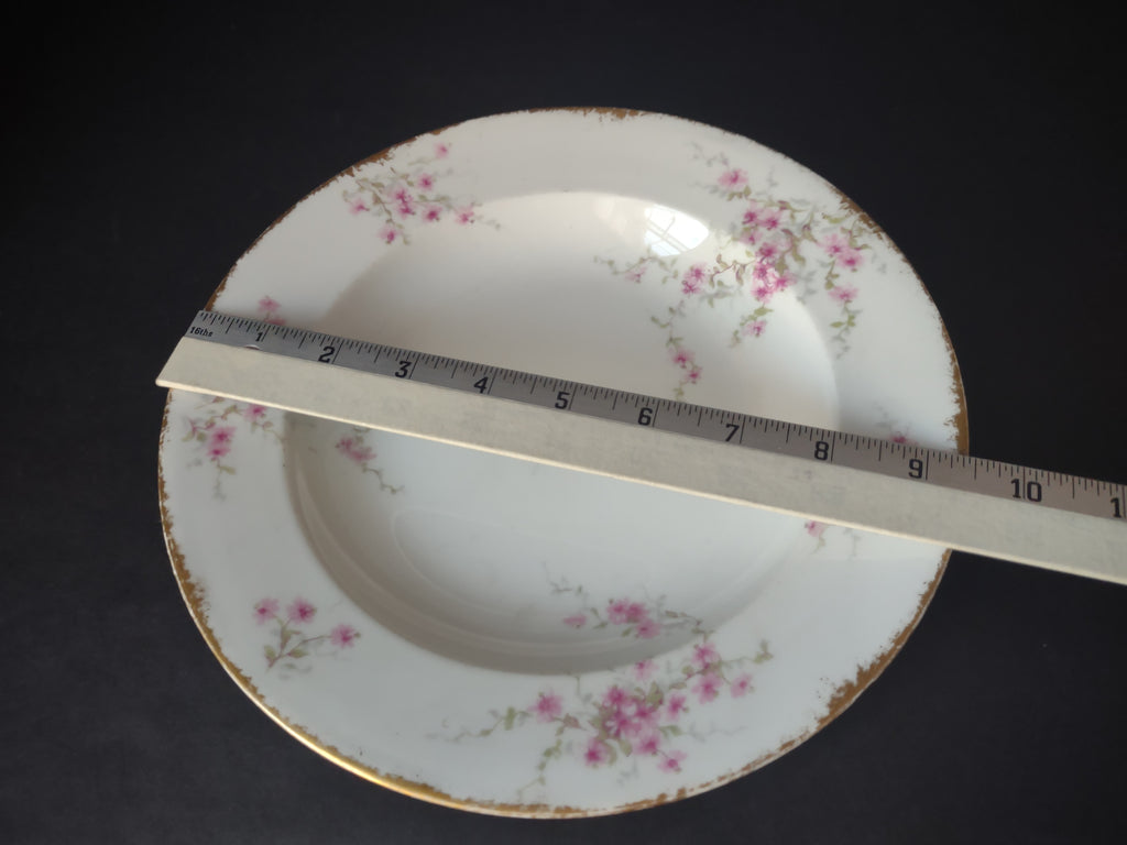 Haviland France Limoges Soup Plate 9-1/2" Pink Floral Gold Trim (lot 1006)