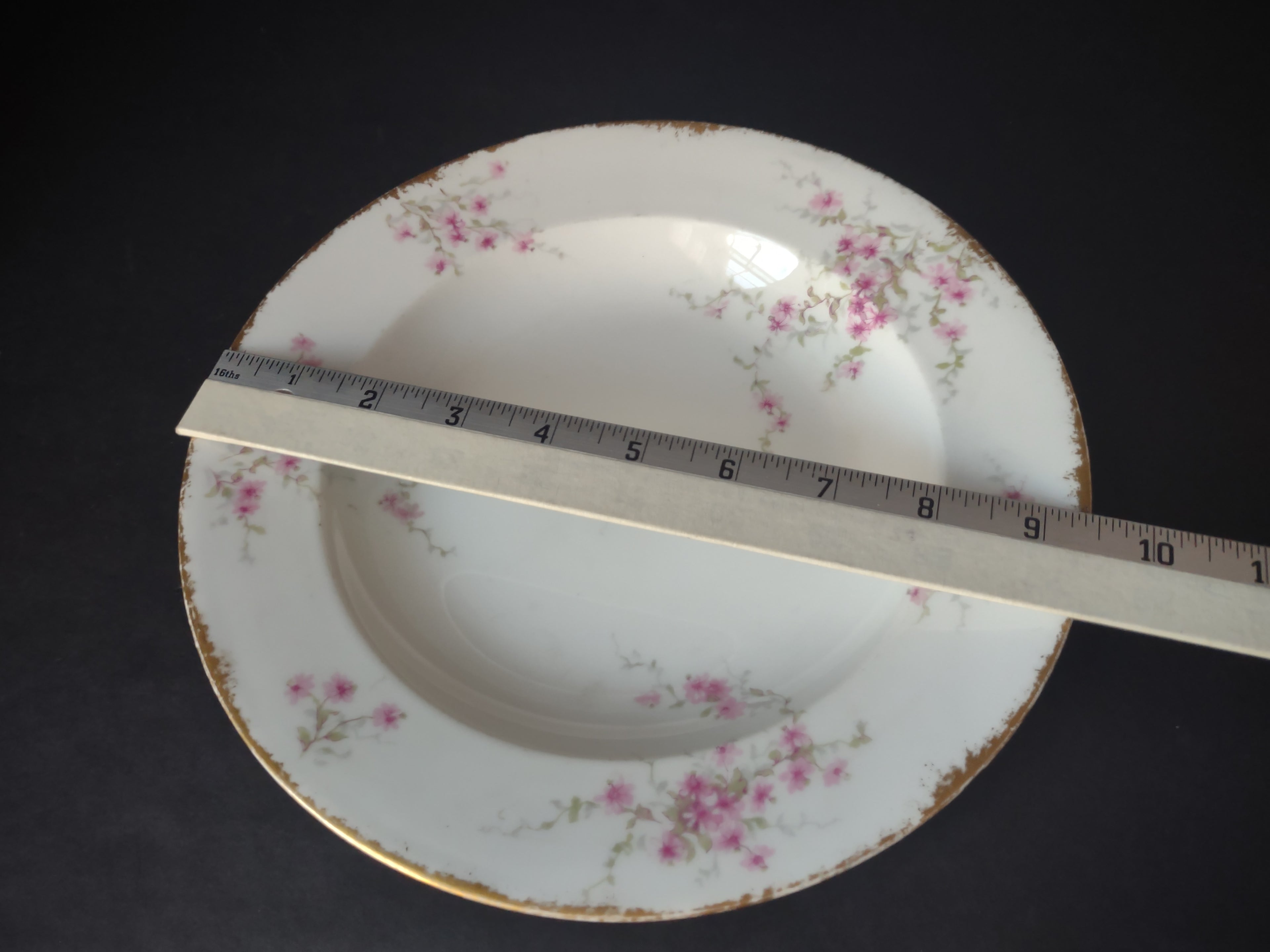 Haviland France Limoges Soup Plate 9-1/2" Pink Floral Gold Trim (lot 1006)
