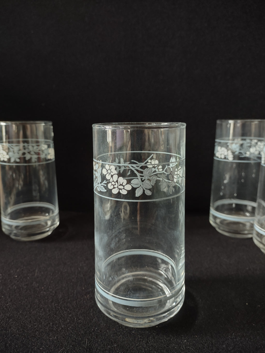 Vintage Libbey Crisa Drinking Glass Tumbler x 4 Pastel Floral (lot 5234)