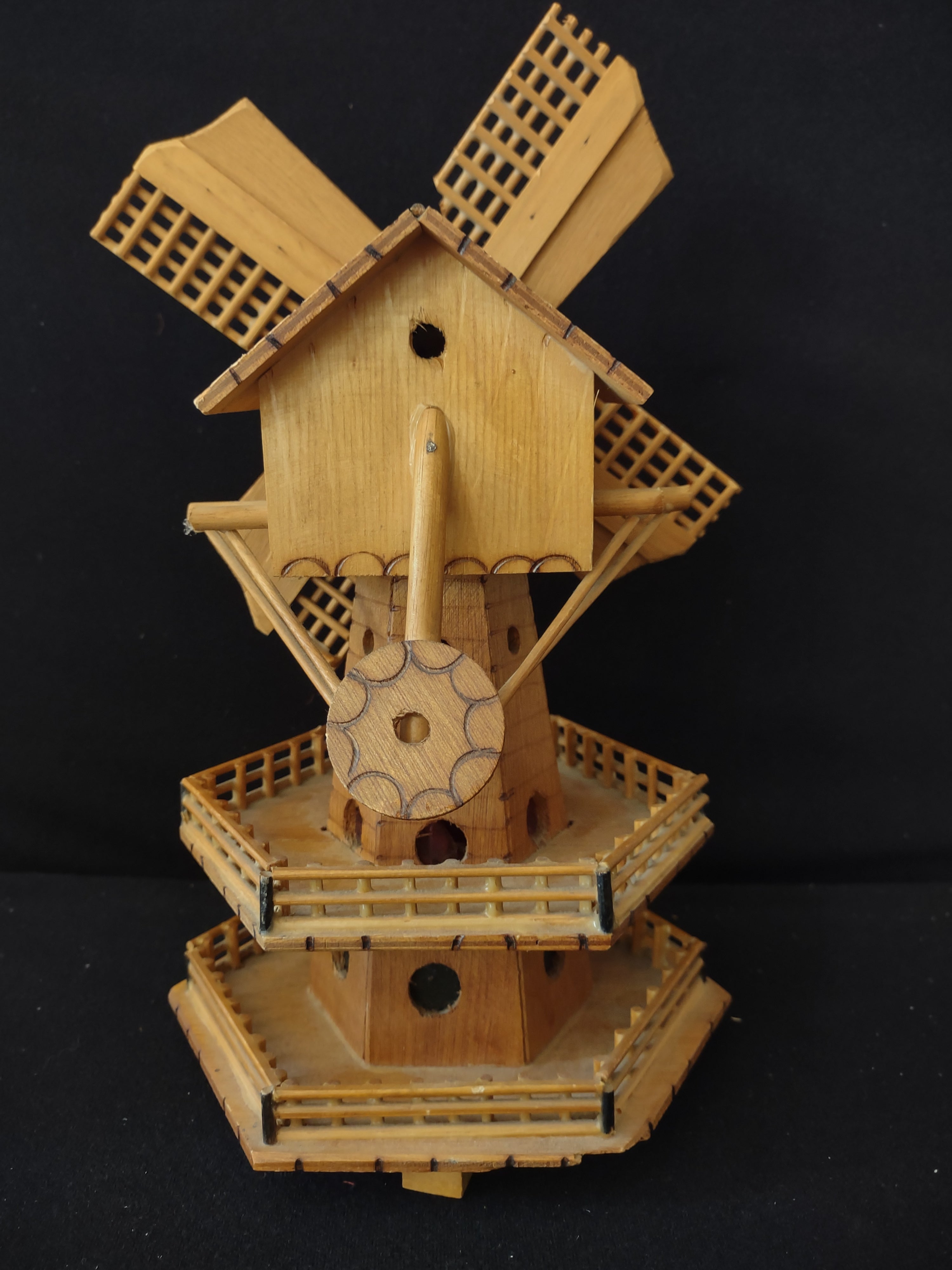 Vintage 70's Wooden Wind Mill Space For Music Box (Lot 3661)