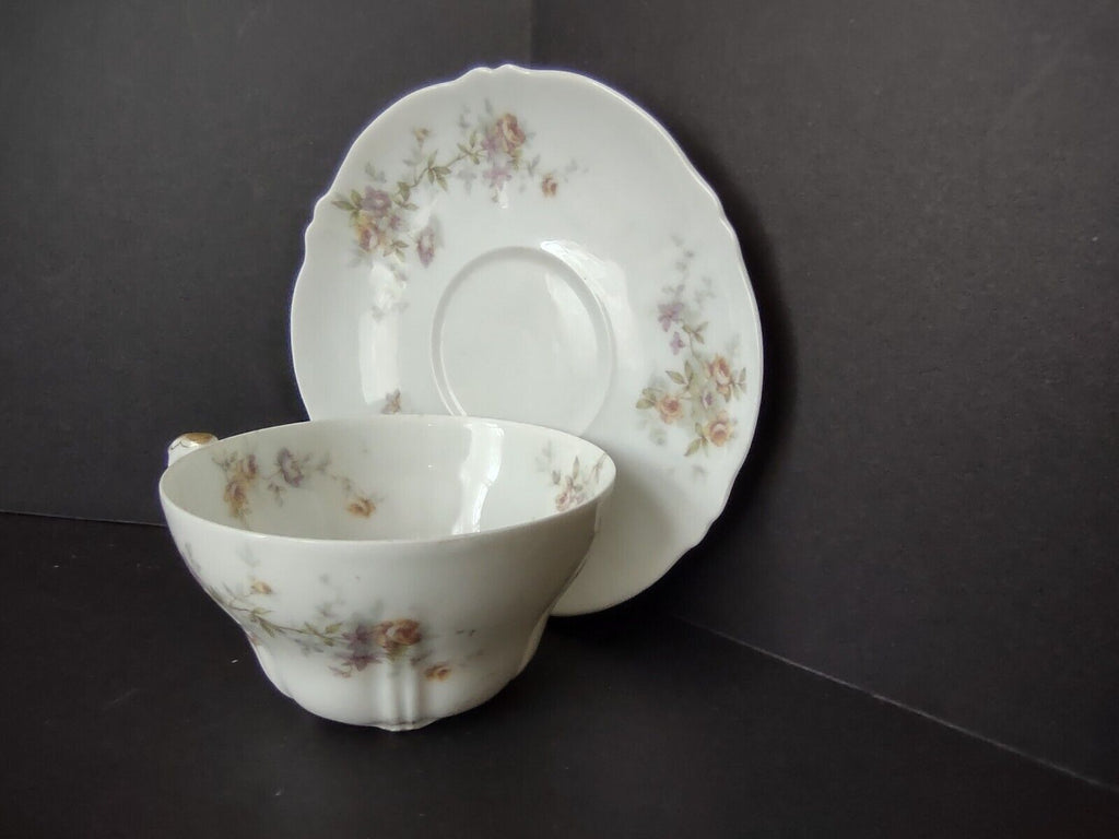 Haviland Limoges France Purple Yellow Rose Gold Trim Teacup & Saucer (lot 711)