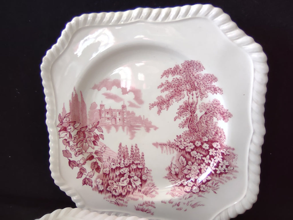 Vintage Castle On Lake Johnson Square Plate x 6 English Countryside (lot 5703)
