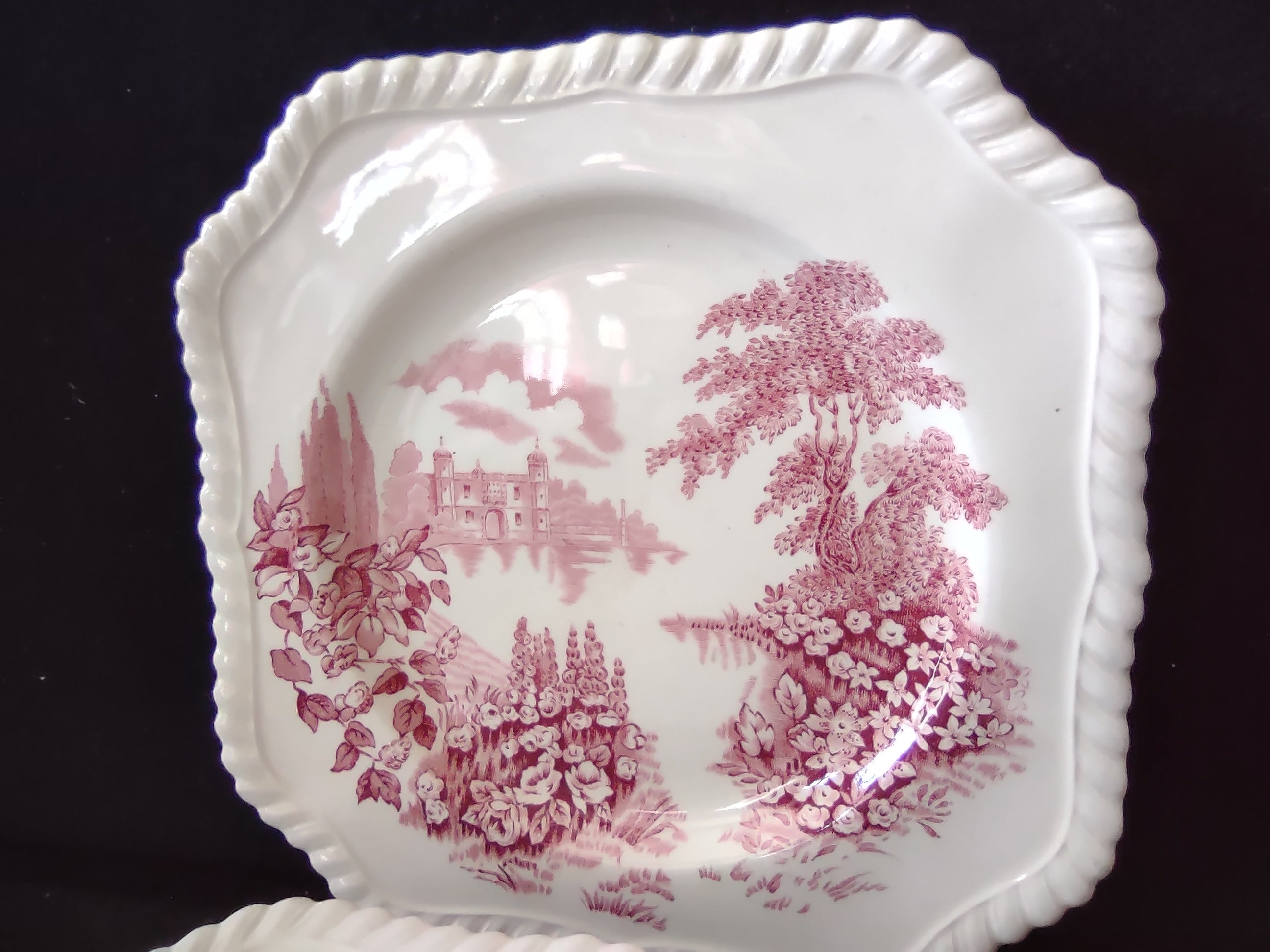 Vintage Castle On Lake Johnson Square Plate x 6 English Countryside (lot 5703)