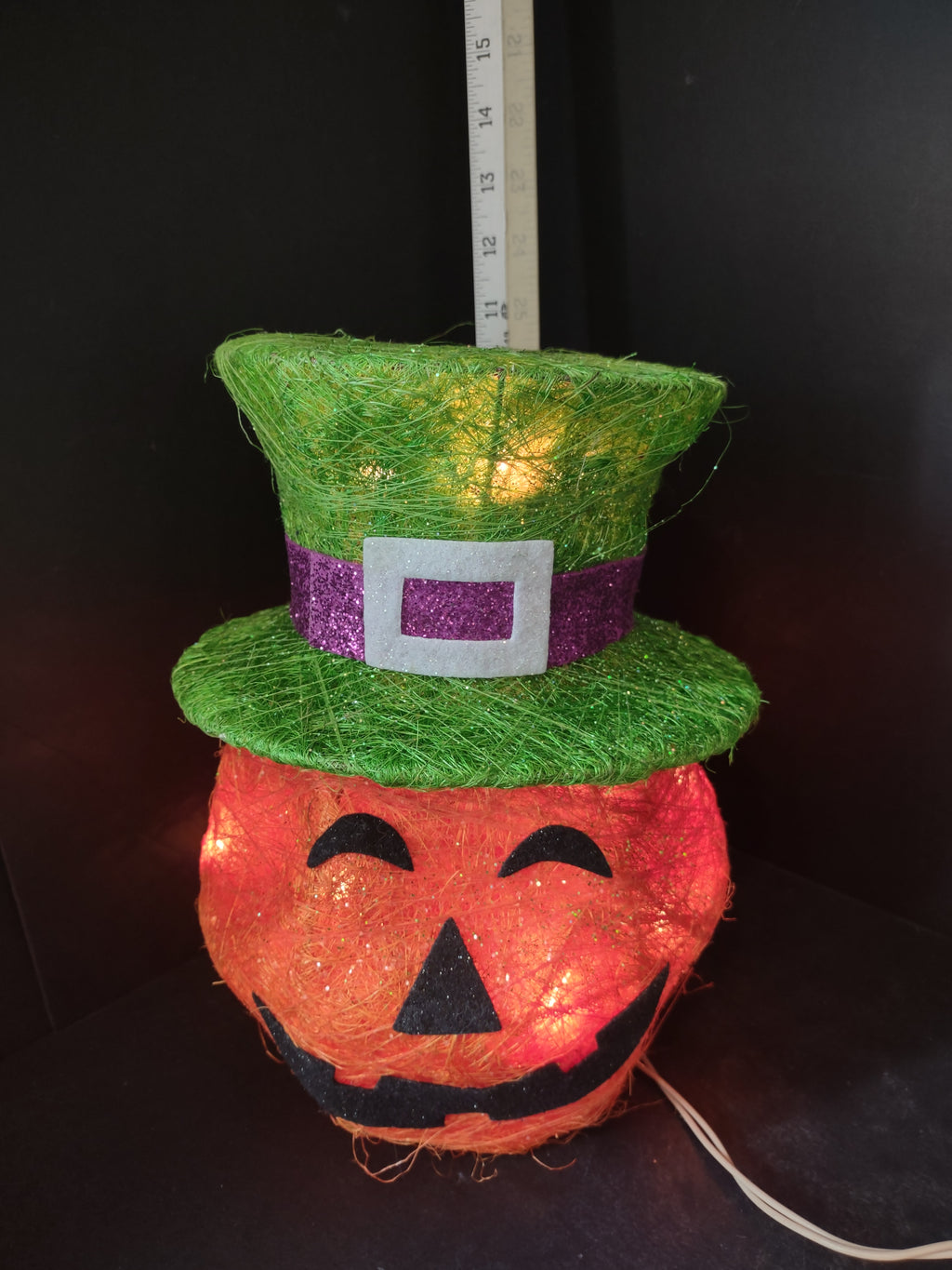 Halloween Pumpkin Green Hat Light Up Jack-O-Lantern (lot 2968j)