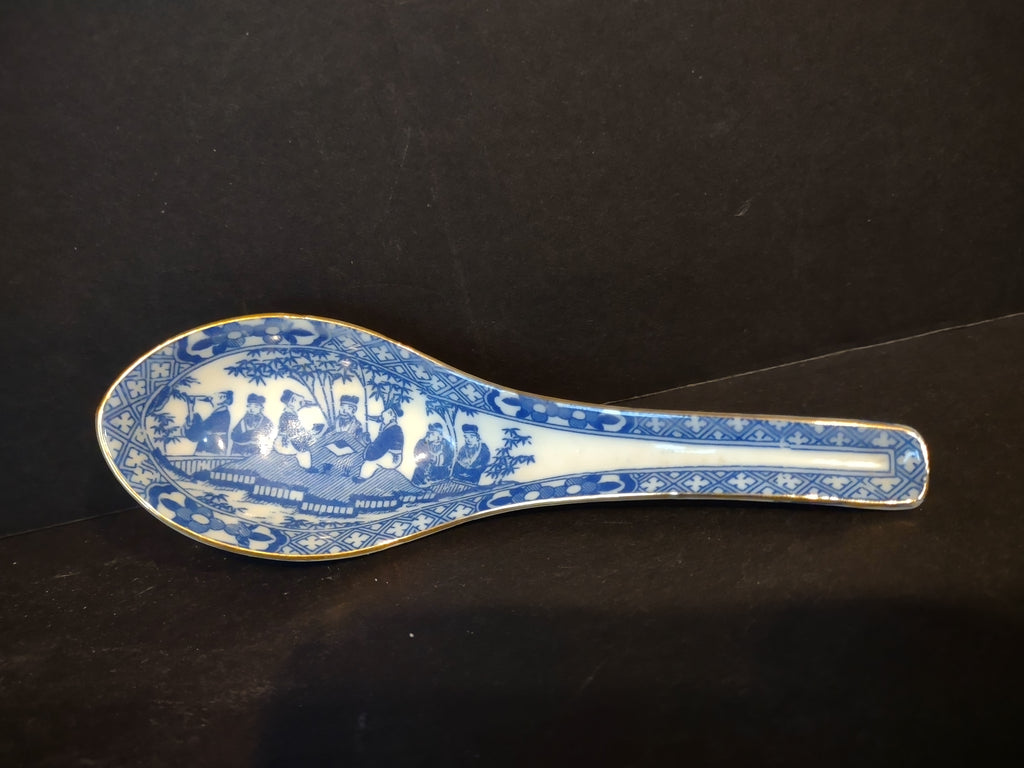 Vintage Small Spoon White Blue Gold Trim (lot 5360)