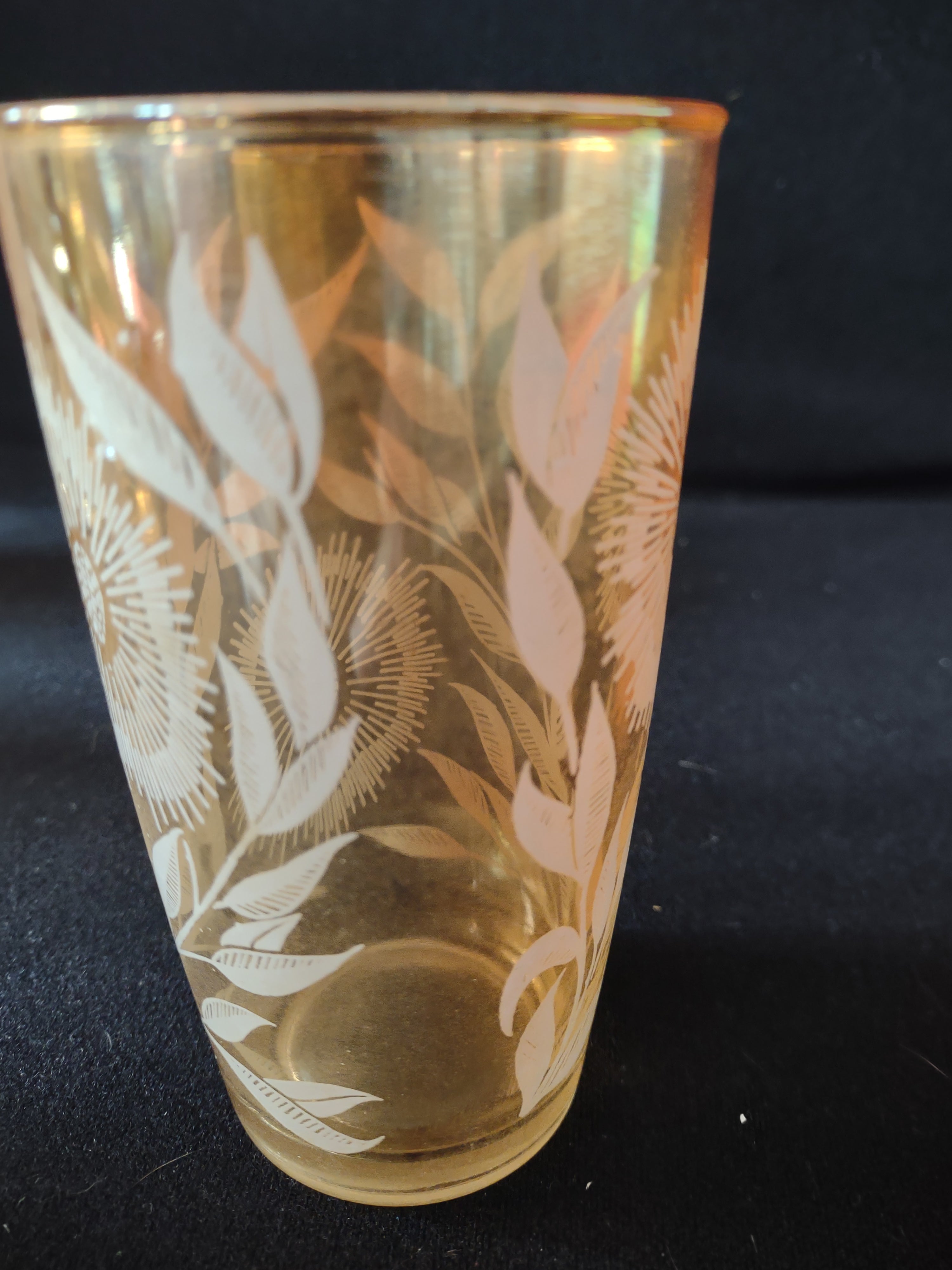 Vintage Jeannette Marigold Carnival Glass Tumblers White Floral x 4 (Lot 5125)