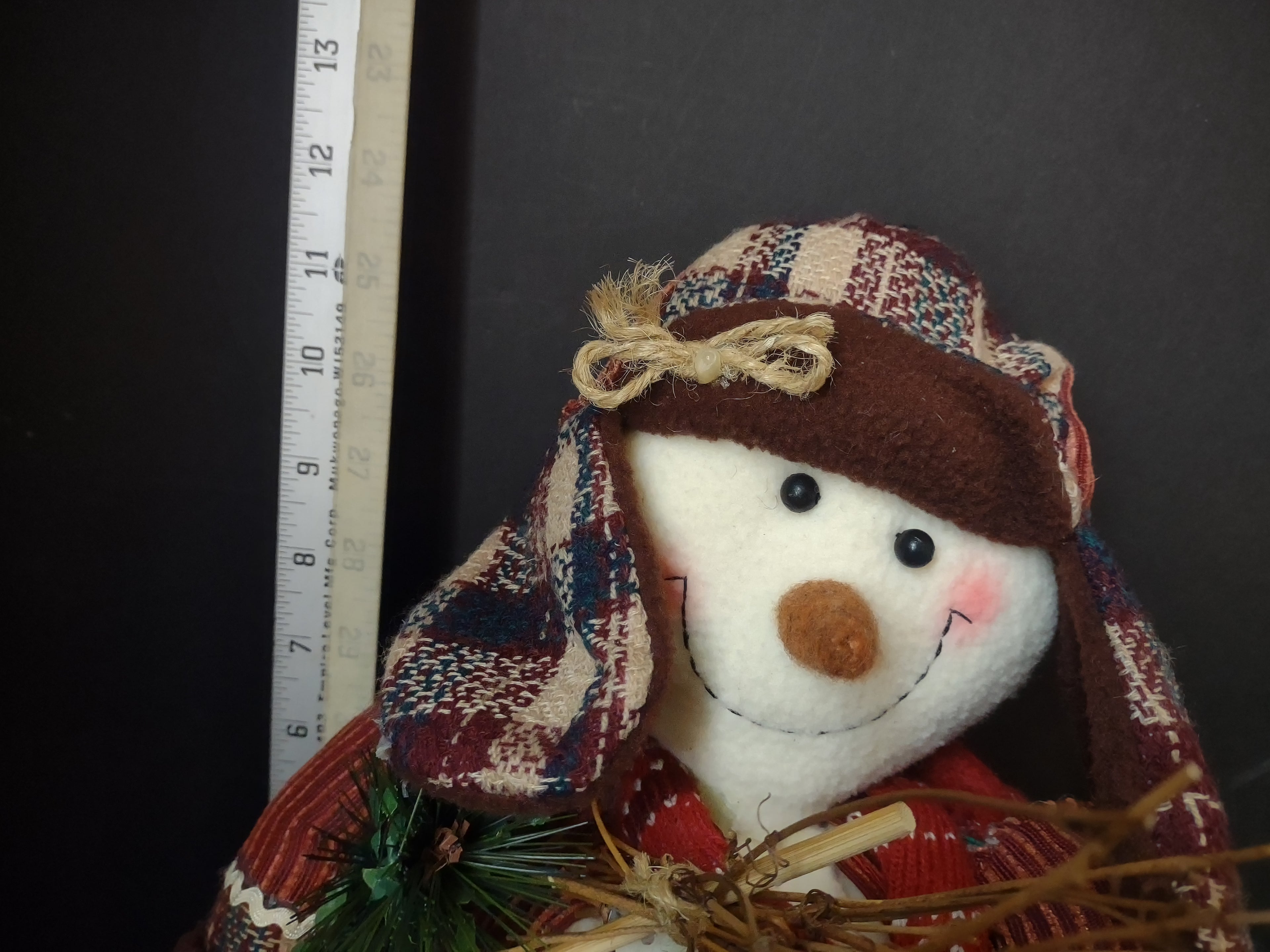 Christmas Primitive Shelf Sitting Snowman with Bells 12" Tall Sitting (lot 3362)
