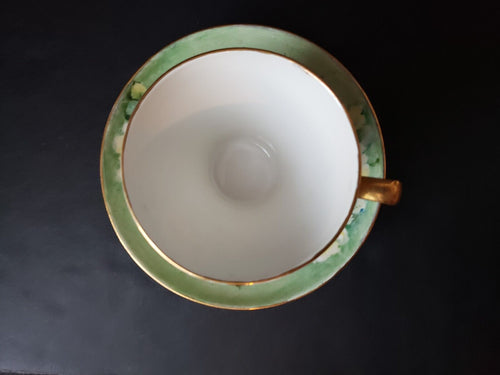 1870-1945 Vintage KPM Germany Teacup & Saucer Yellow Rose Green Design (lot 653)