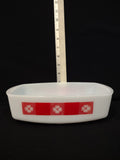 Vintage Federal Glass Red Gingham Milk Glass Loaf Pan NO Lid (Lot 3105)