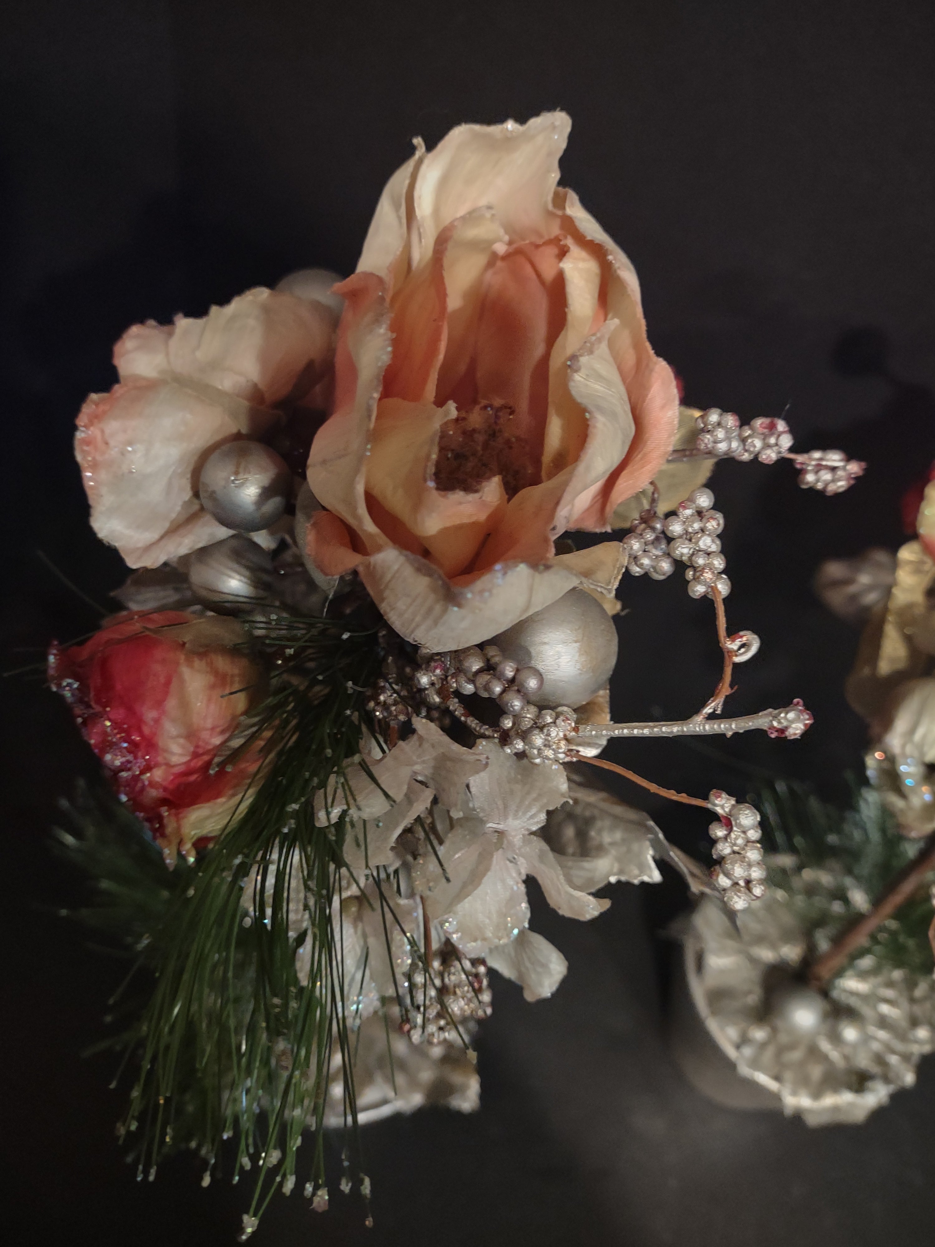 Set of 2 Topiary Holiday Christmas Tree 18" Silver and Pink Iced (lot 1266)