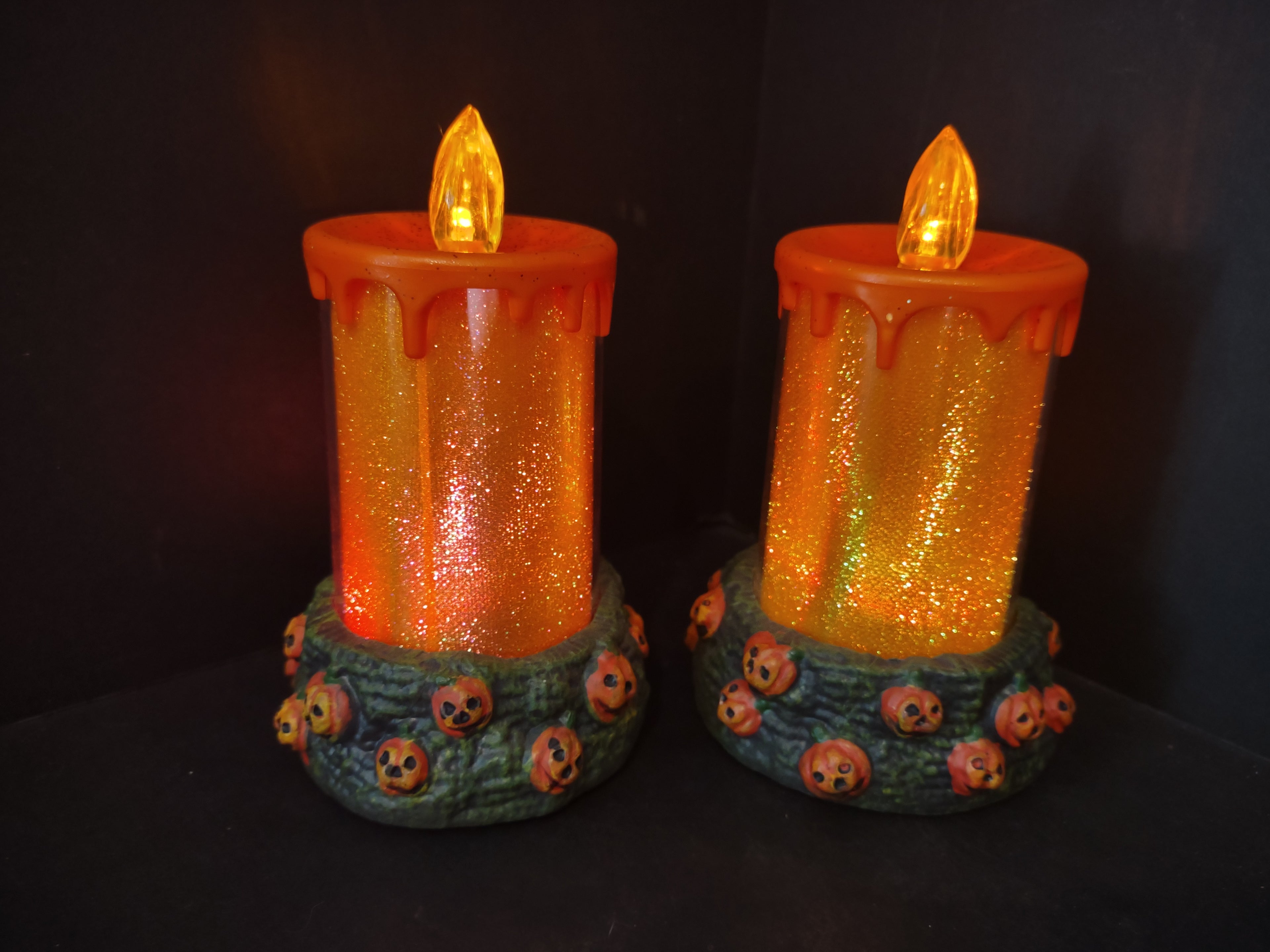 Halloween Color Changing Flameless LED Candle Orange Pumpkin x 2 (lot 2978j)