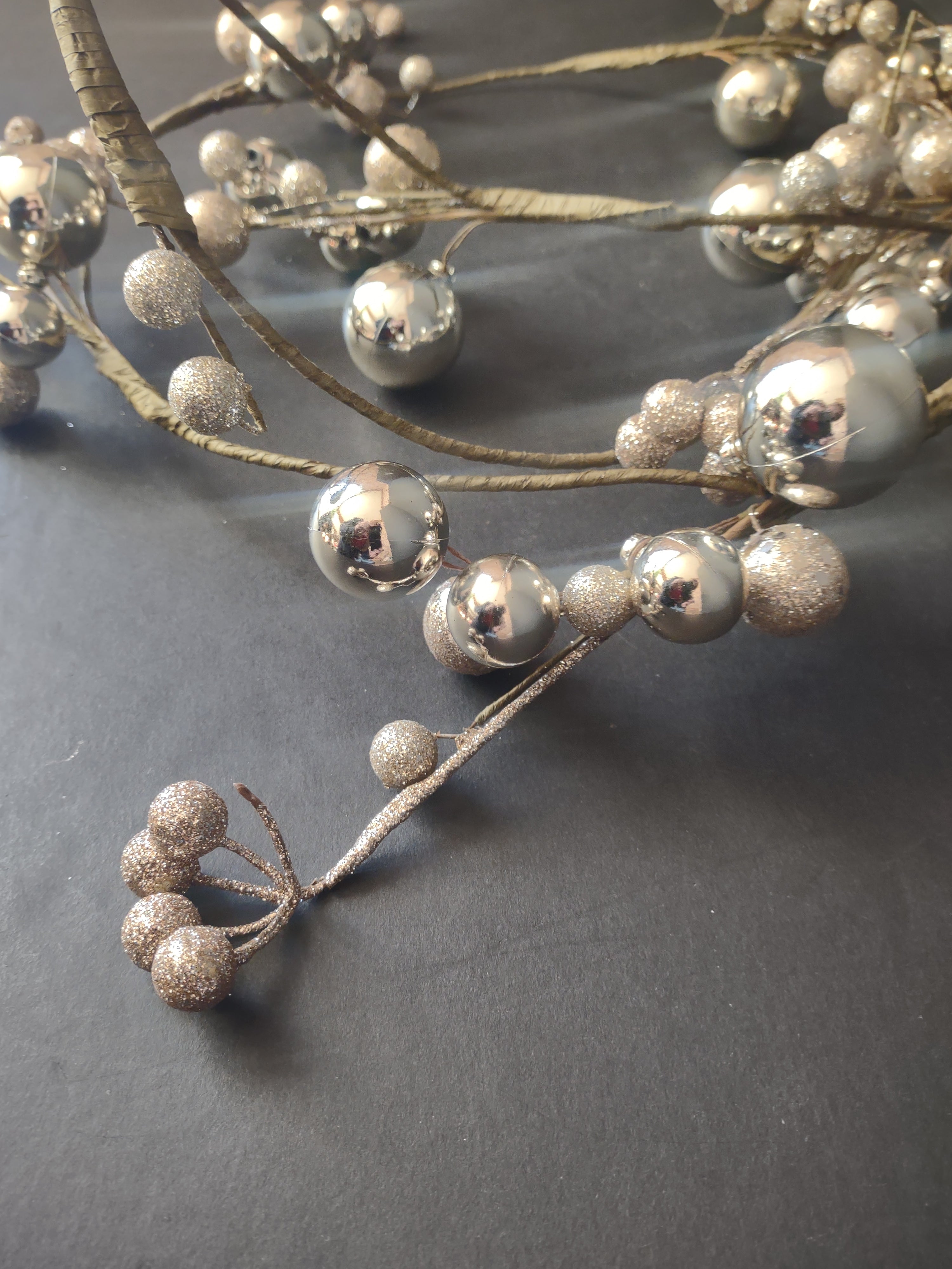 Set 3 Twig Garland 5-1/2 ft Round Ornament Gold Red Green (lot 1268)