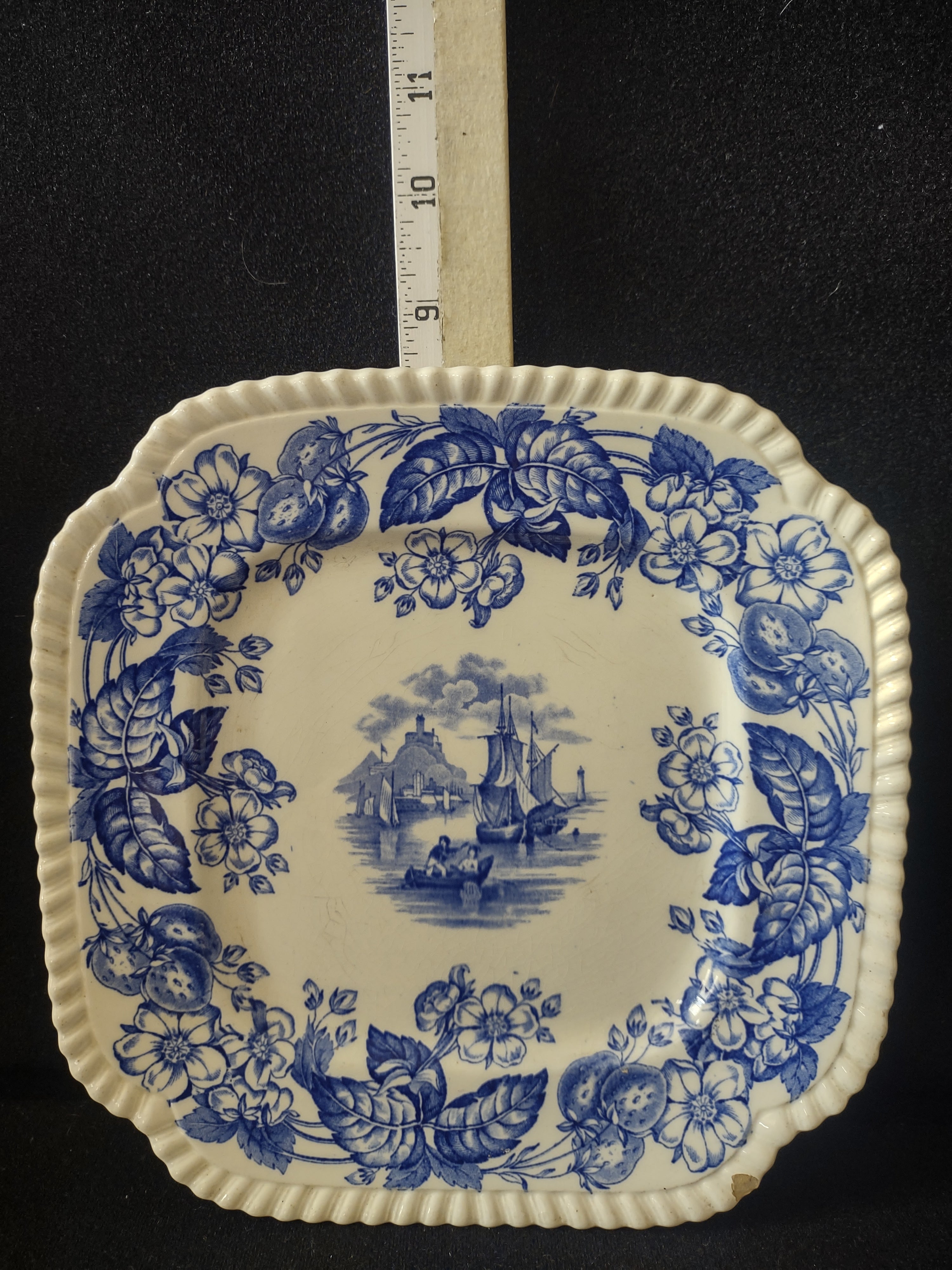 Vintage Copeland Spode Plate Old Salem Blue Earthenware IMPERFECT (Lot 5817)