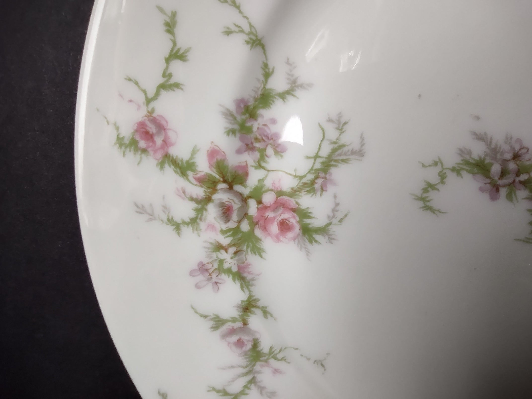 Haviland Limoges 2 x Dessert/Salad Plate Pink White Cabbage Rose Moss (lot 903)