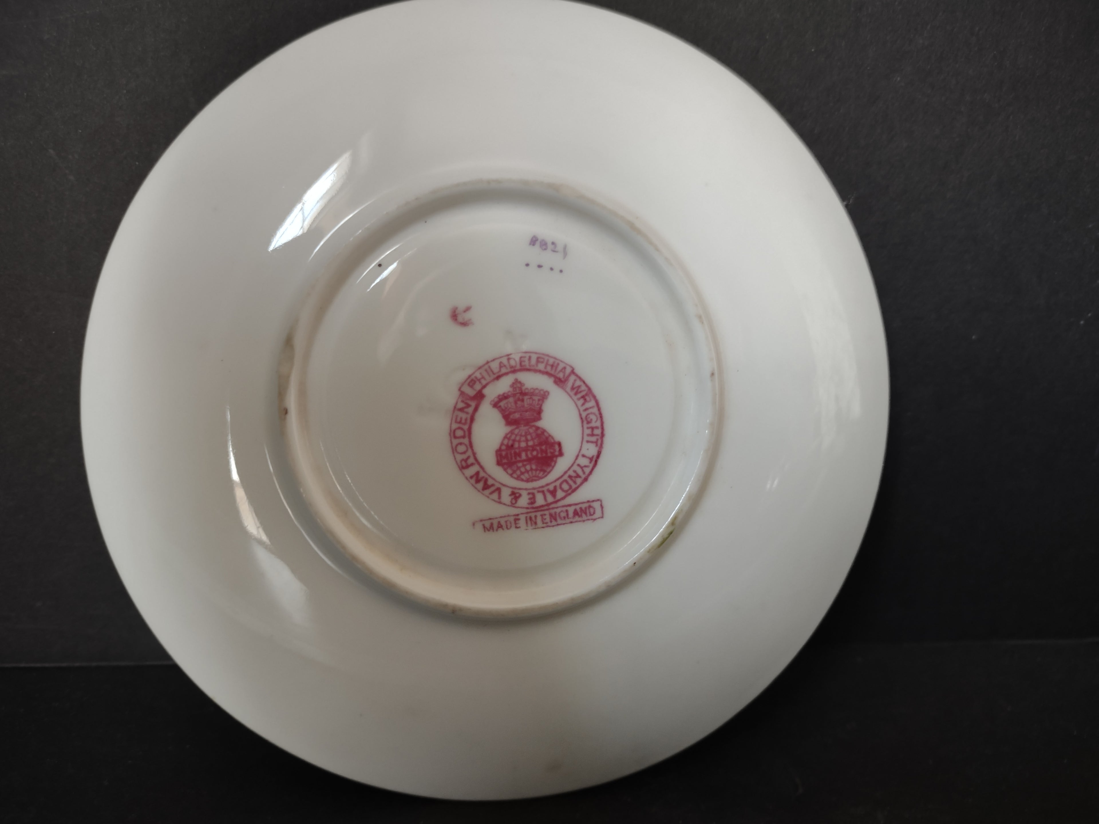 Vintage Minton Rose Green Trim Demitasse Saucer Bone China England (lot 5480)