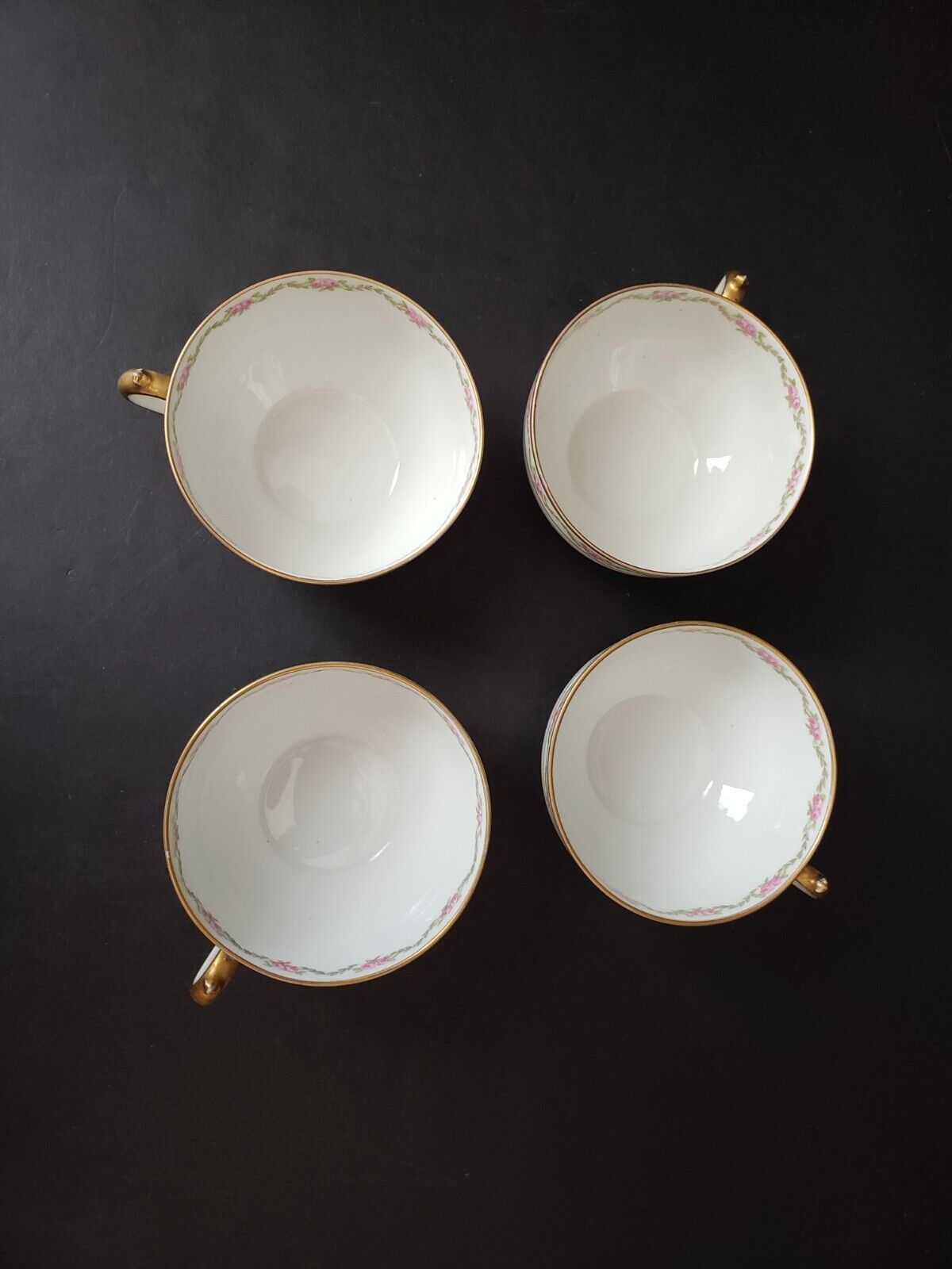 Haviland Limoges France 4 x Teacup Rose Garland Gold Trim (lot 615)