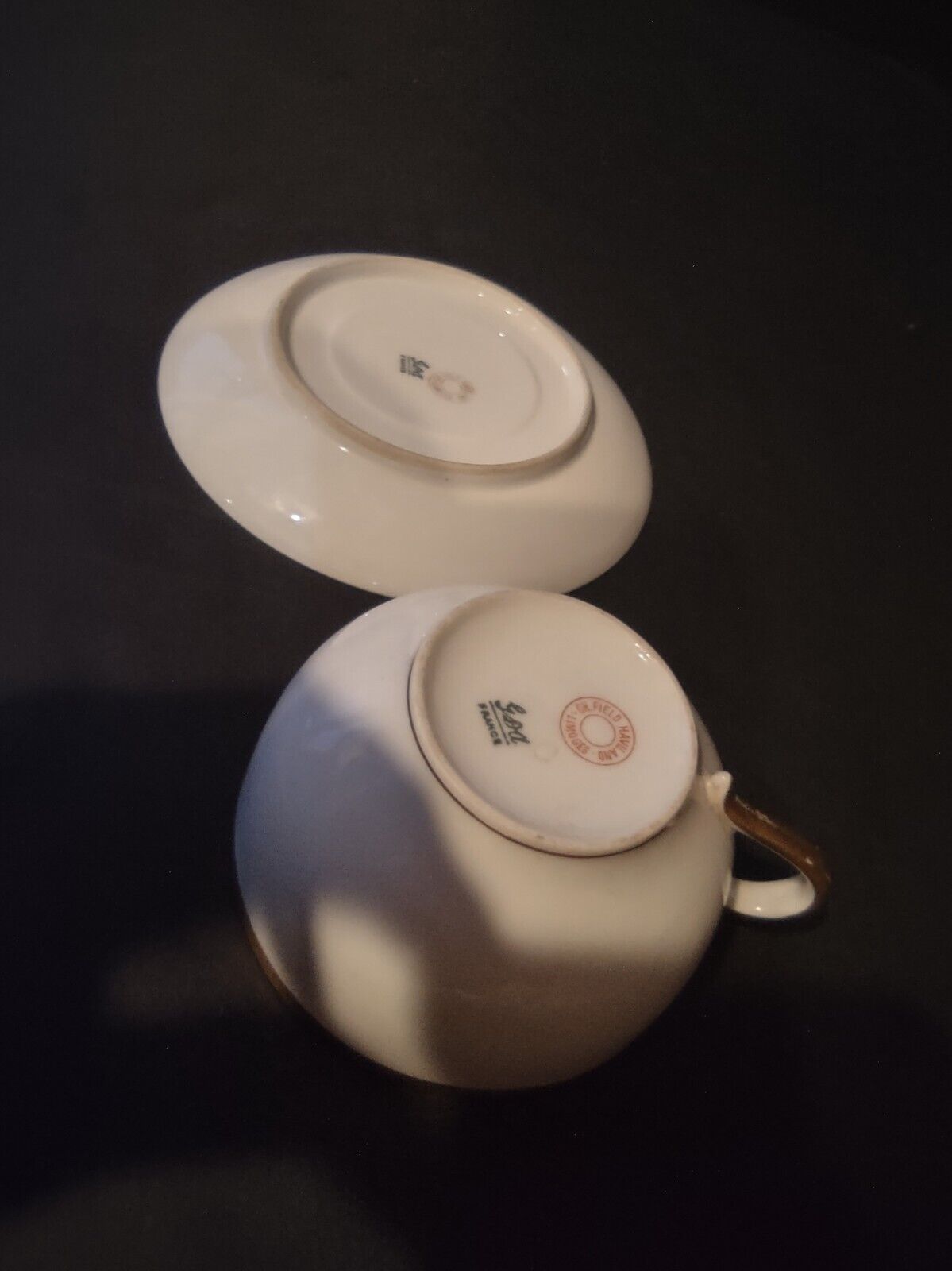 GDA Limoges France Porcelain Cup & Saucer White Gold Trim (lot 683)