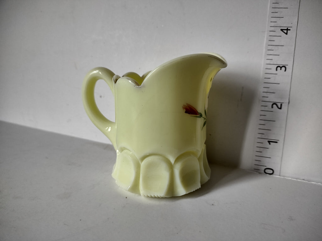 Vaseline Glow Satin Milk Glass Light Up Mini Pitcher 3" (lot 2777)