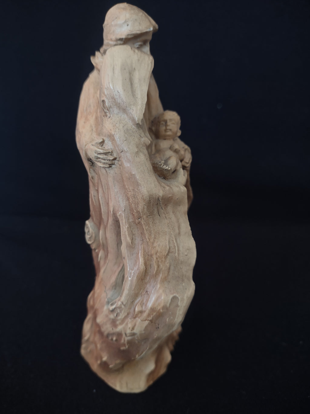 Vintage Christmas Small Nativity Wood Look Carving Mary Joseph Baby (Lot 4555)