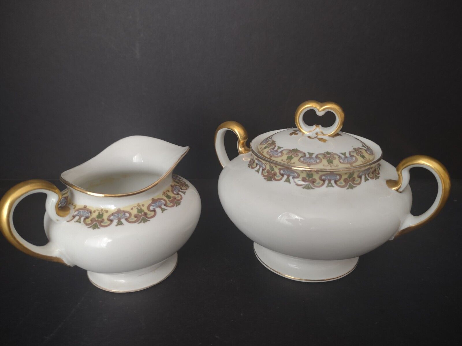 Wm Guerin France Limoges Set Creamer Sugar Bowl Gold Trim (lot 534)