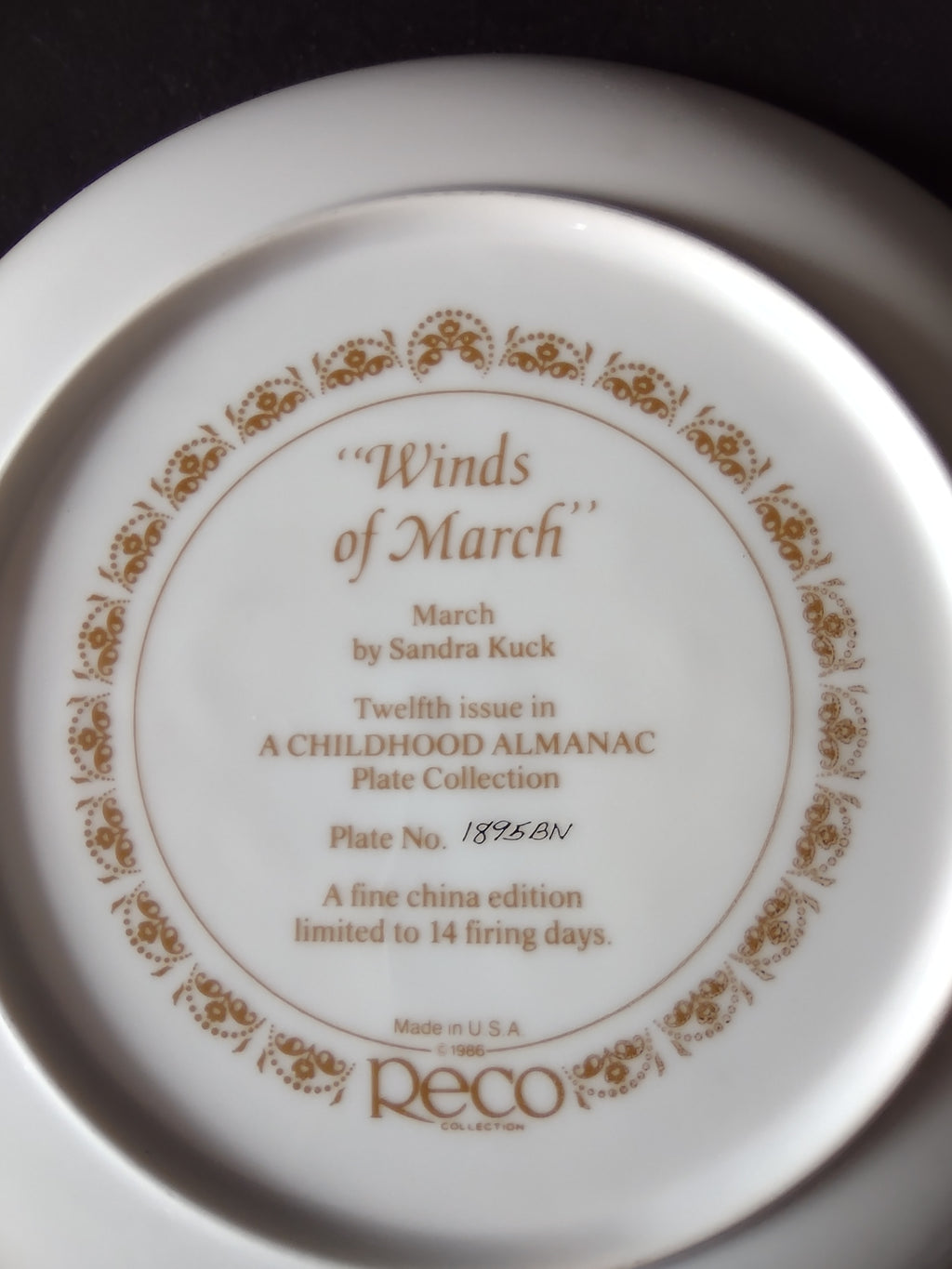 Vintage A Childhood Almanac Collector Plate 12th Issue Winds Of March (Lot 5193)