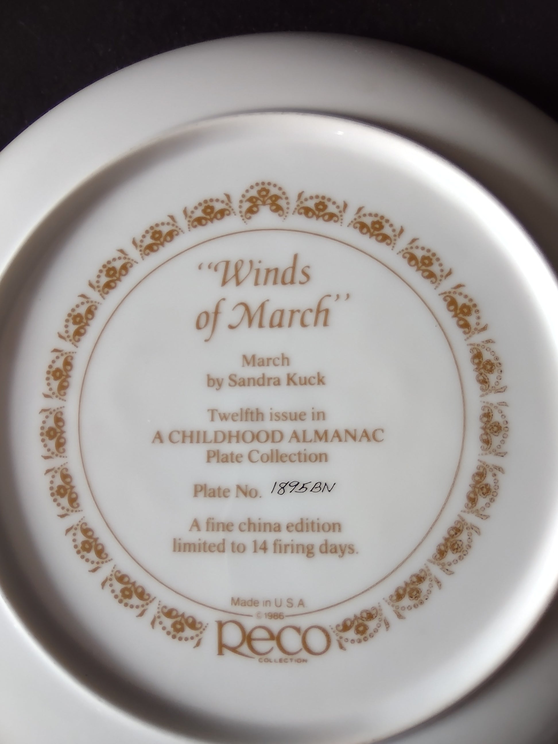 Vintage A Childhood Almanac Collector Plate 12th Issue Winds Of March (Lot 5193)