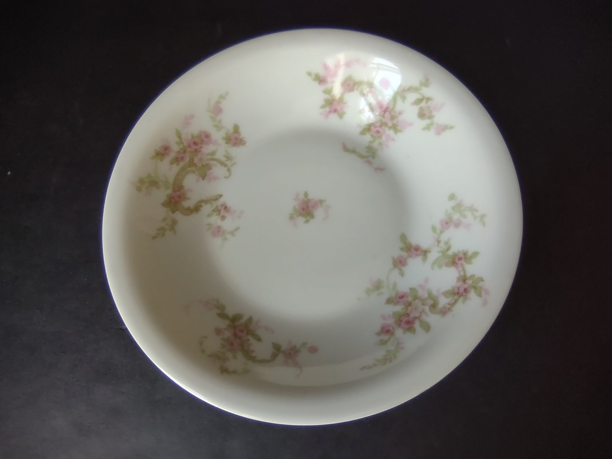 Haviland Limoges 3 x Cream Soup Plate Pink Rose Green Ribbon (lot 891)