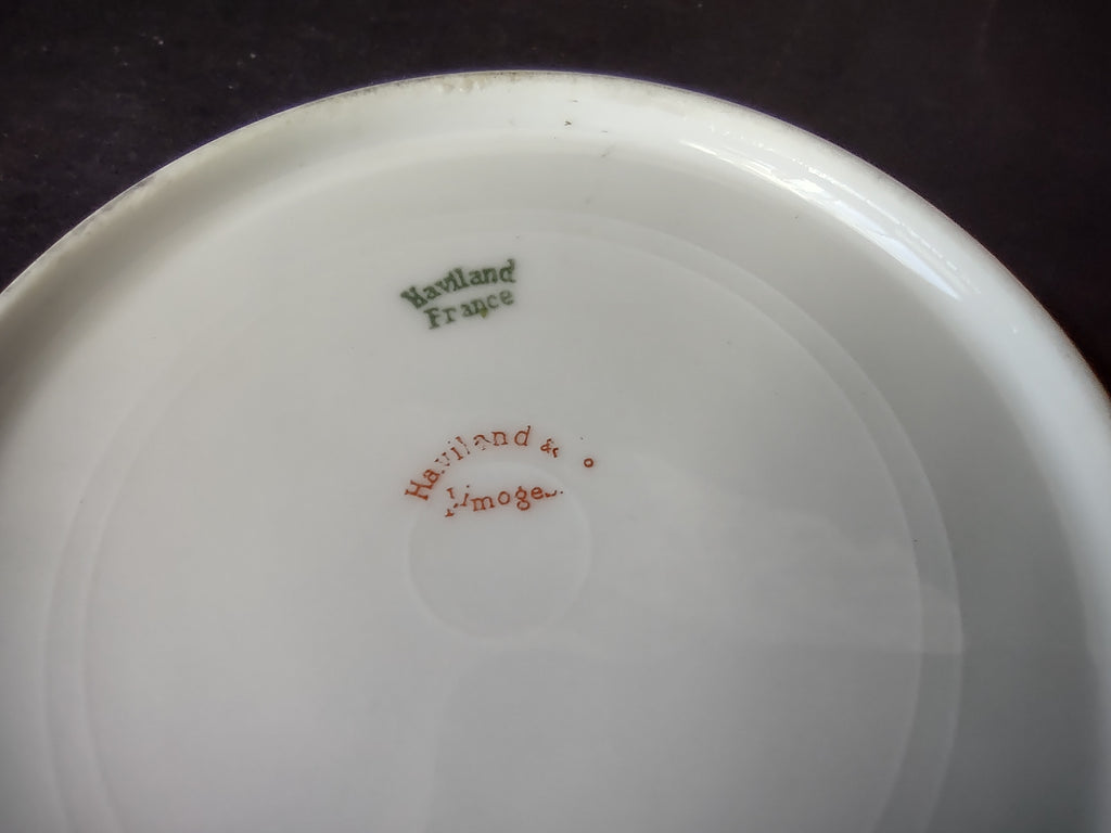 Haviland Limoges French 5" Cranberry Bowl Green Gold Trim (lot 1118)