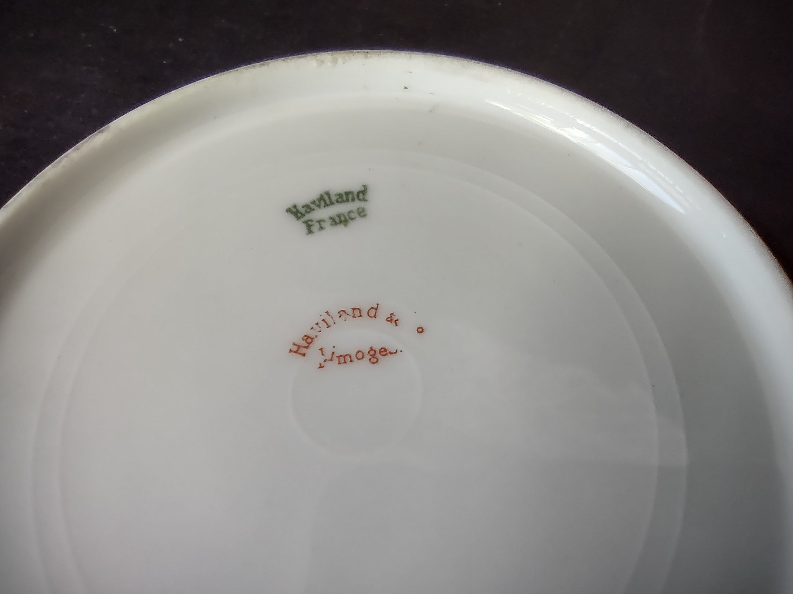 Haviland Limoges French 5" Cranberry Bowl Green Gold Trim (lot 1118)