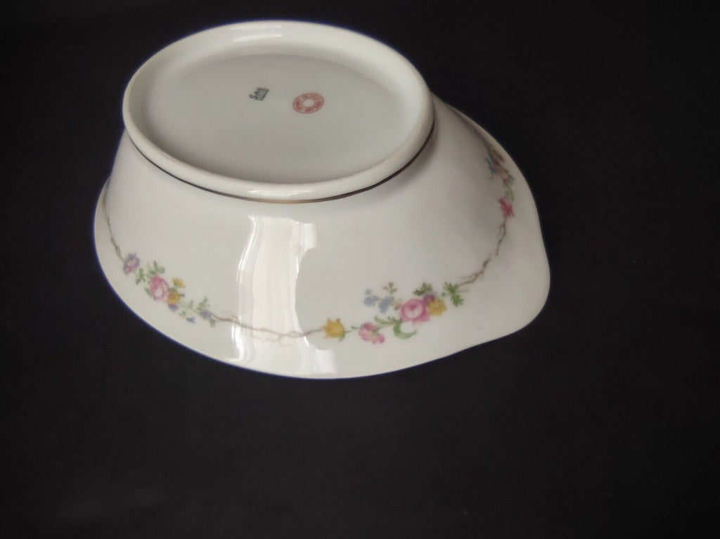 Vintage GDA Limoges Gold Trim Oval Serving Bowl Summer Flower Garland (lot 688)
