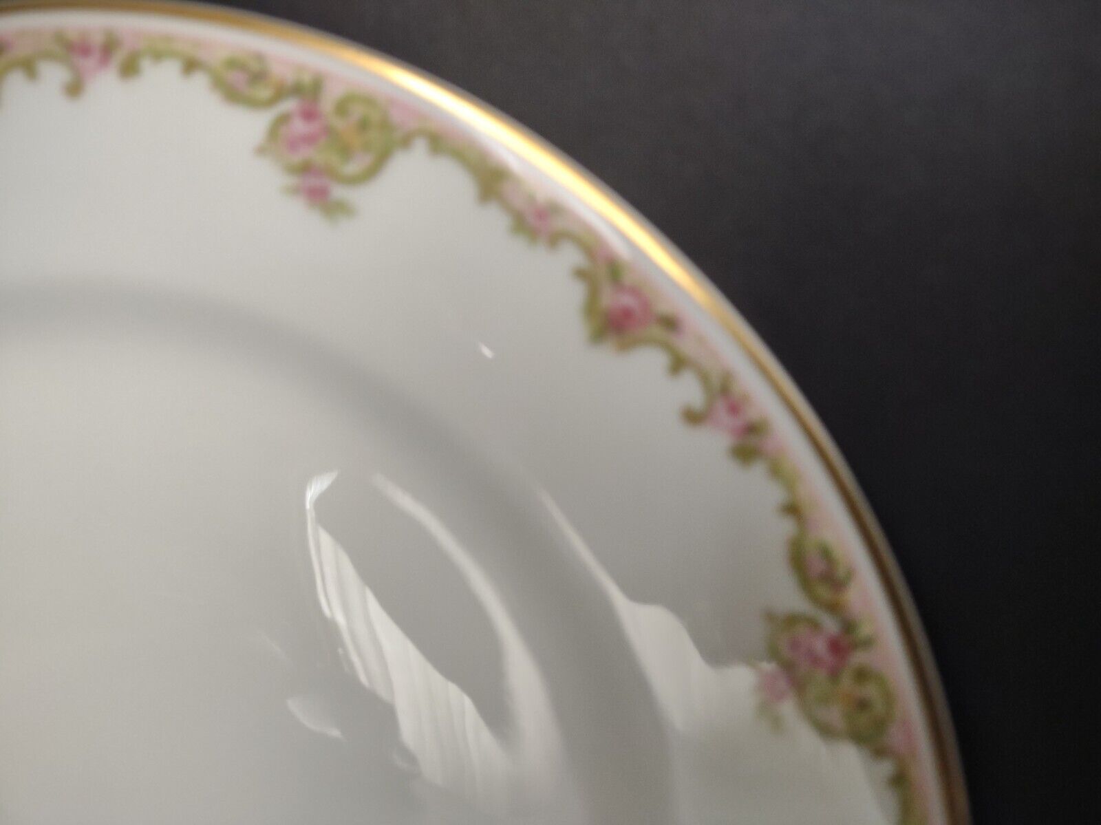 Haviland Limoges Gold Green & Pink Rose Trim Salad Luncheon White Plate (lot 685