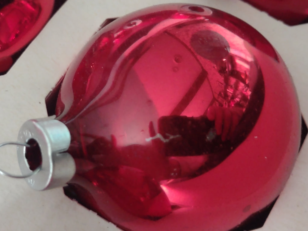 Vintage Christmas Pyramid Red Glass Ornaments 15 Original Box (Lot 4623)