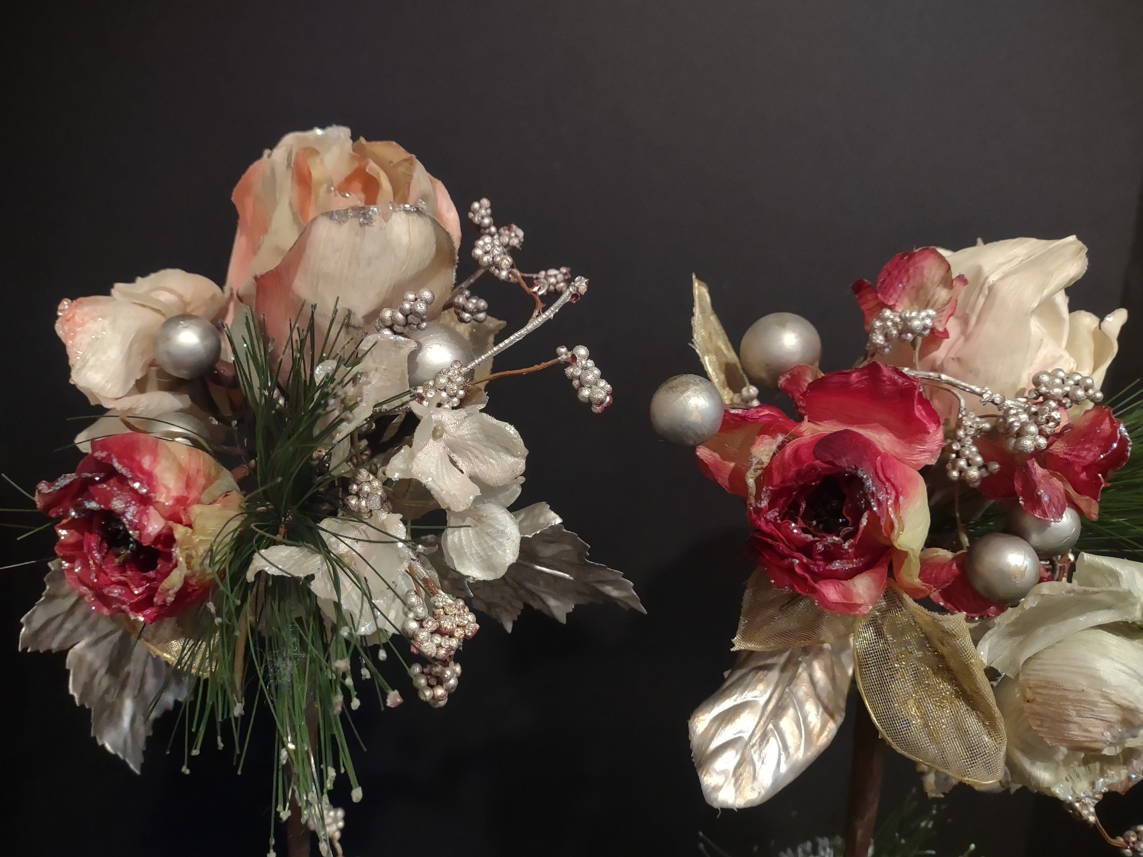 Set of 2 Topiary Holiday Christmas Tree 18" Silver and Pink Iced (lot 1266)