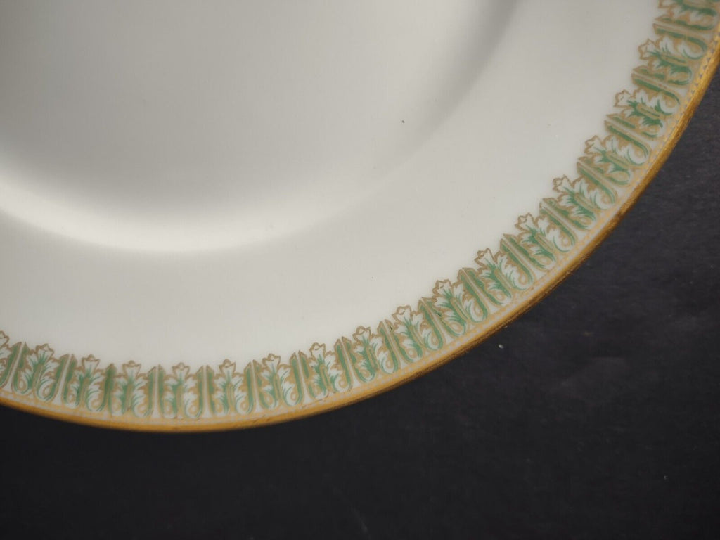 Haviland Limoges France Dessert 7-1/2" Gold Trim Green Gold Design (lot 603)