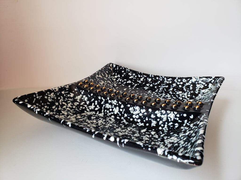 Vintage Stanford Selbring Ceramic MCM Black White Square Ashtray 9" (lot 2149d)