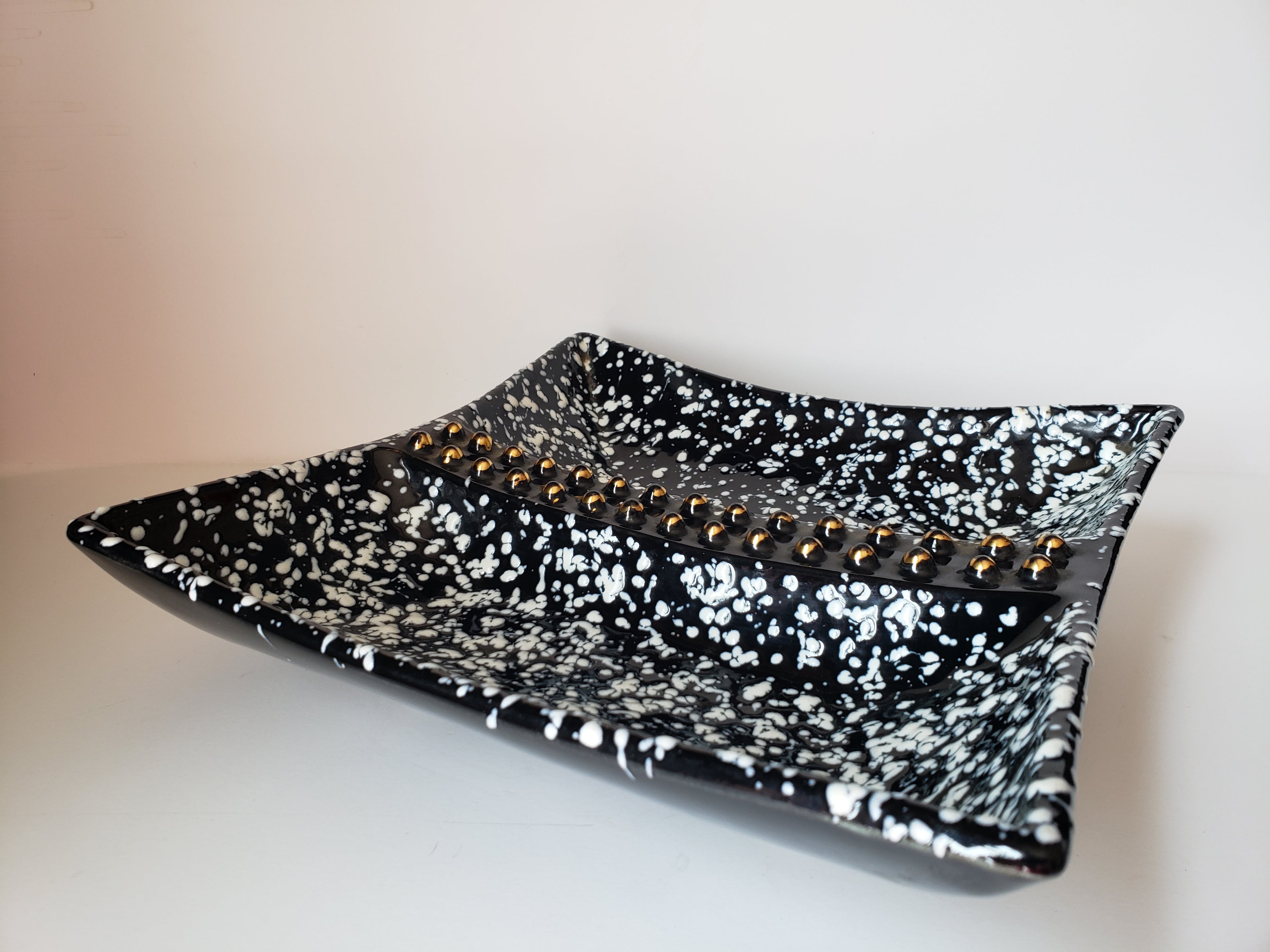 Vintage Stanford Selbring Ceramic MCM Black White Square Ashtray 9" (lot 2149d)