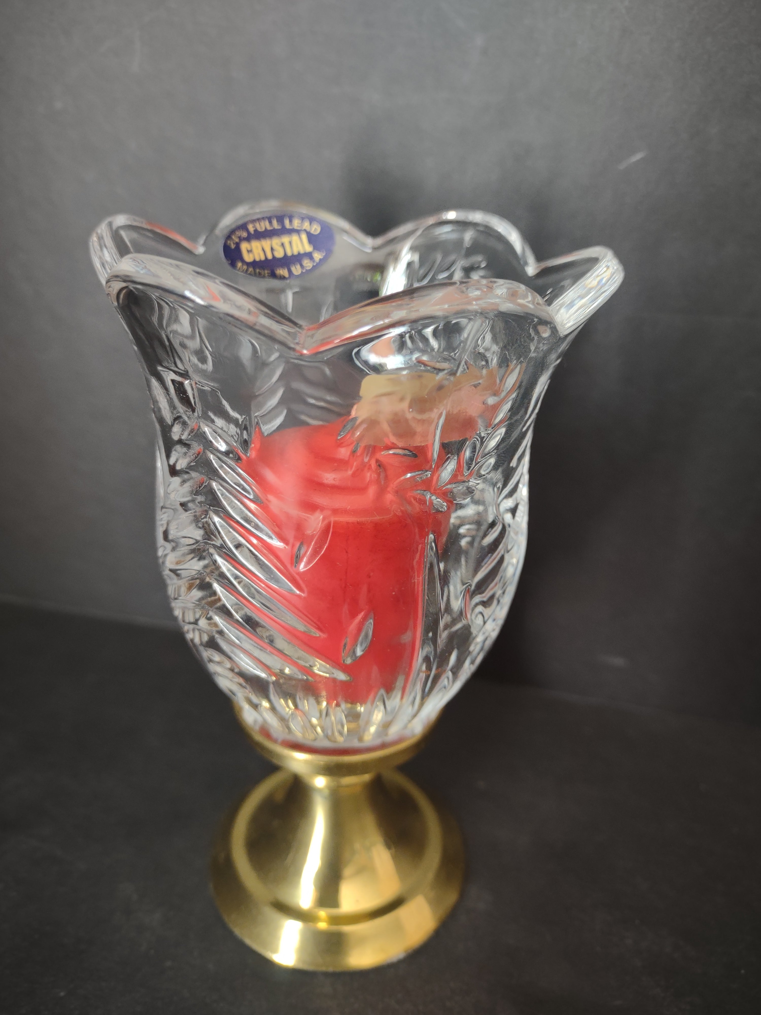 Christmas Hurricane Mini Candle Holder Crystal Brass Base (lot 2723c)