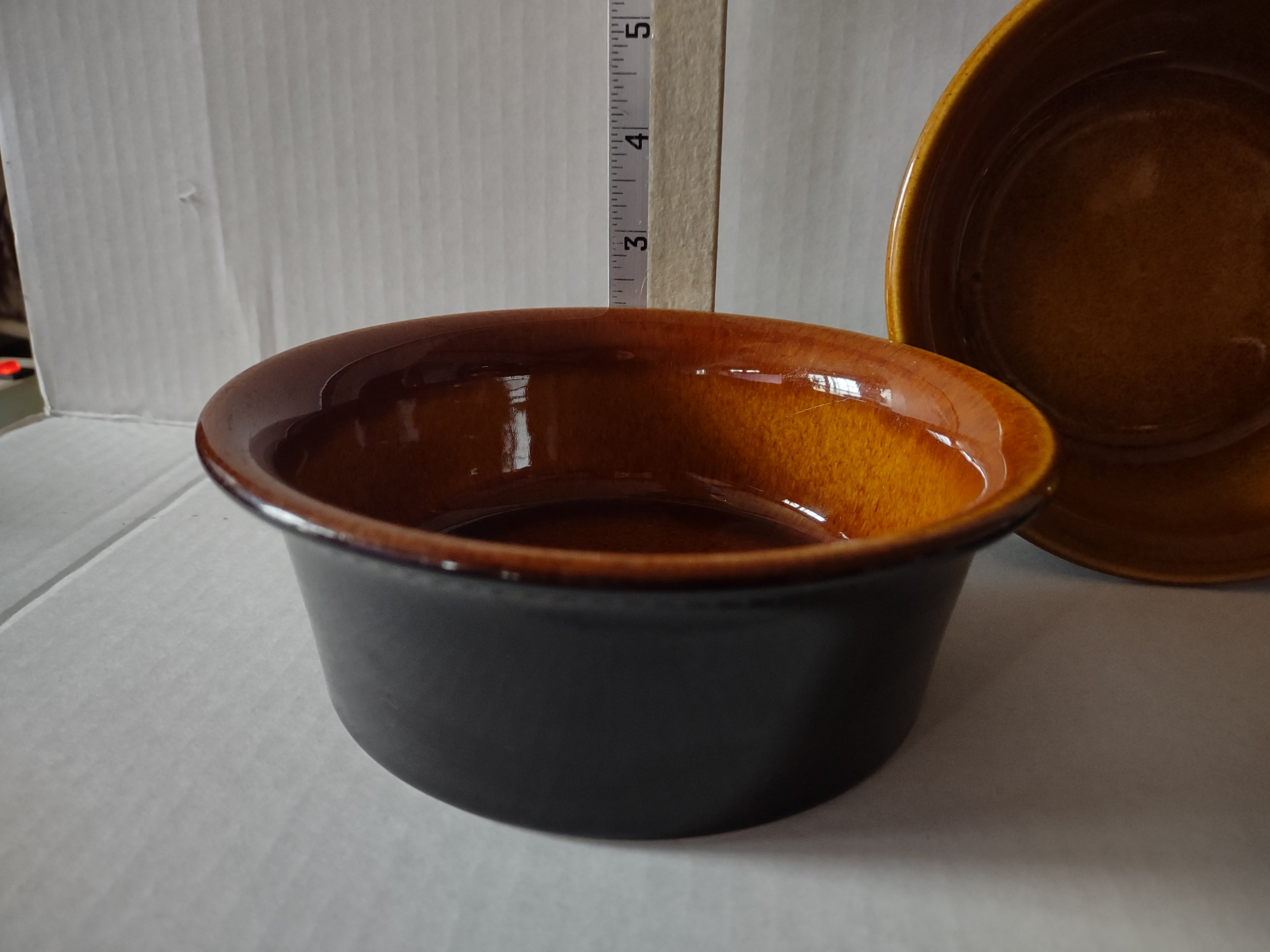 Vintage MCM Ironstone Amber Octagon Soup Bowl x 3 USA Oven Proof (lot 5007)