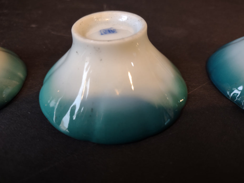 Vintage Chinese Ceramic Condiment Dish x 3 Green White (lot 5355)