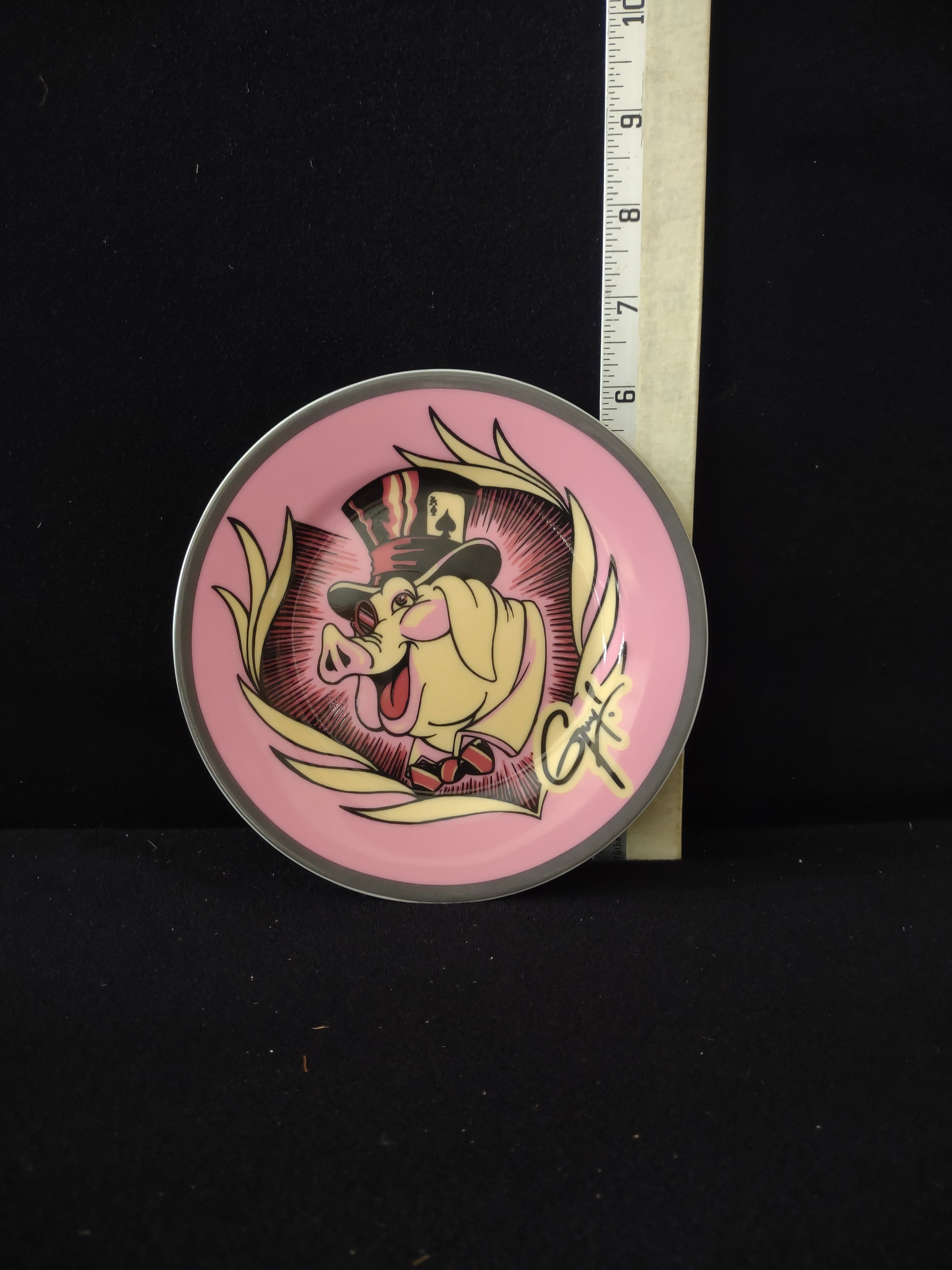 Guy Fieri Pink Pig Top Hat Ace Of Spades Small Plate (Lot 3539)