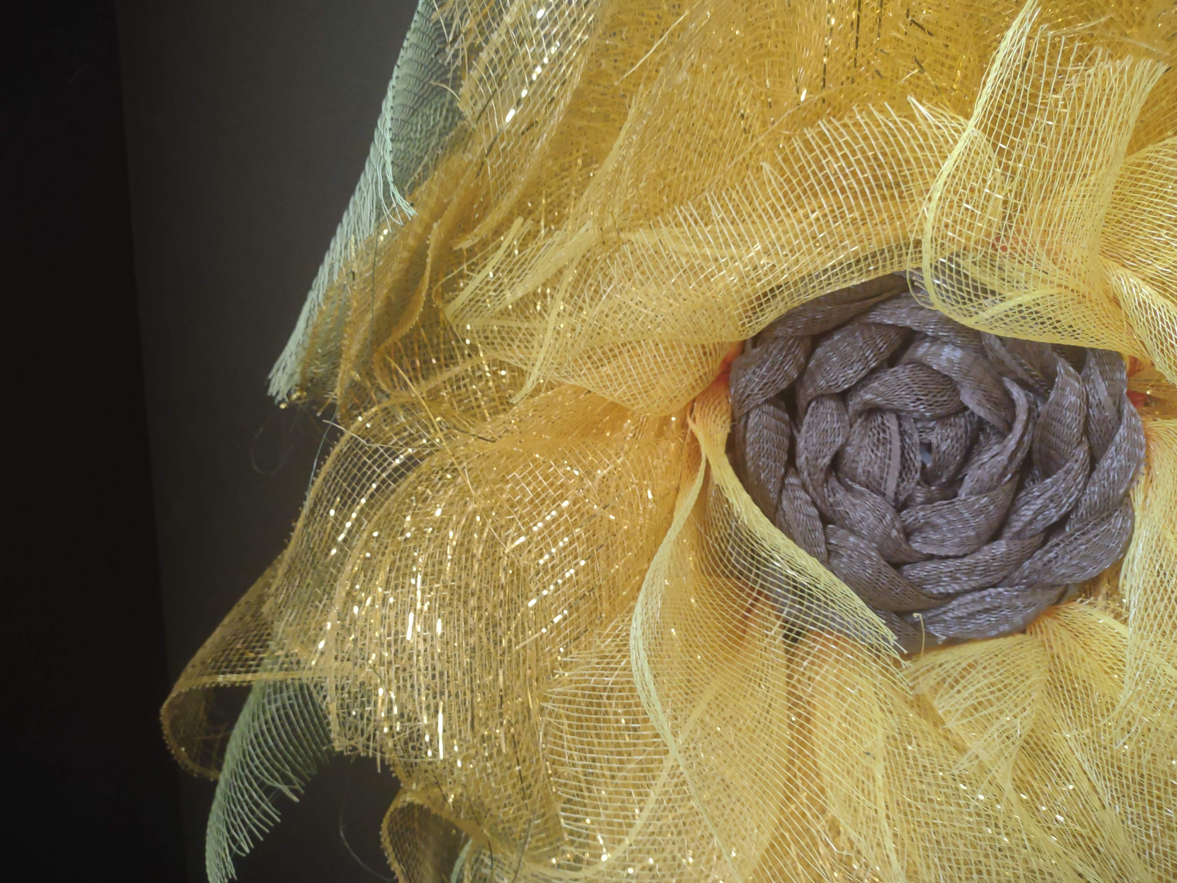 Handmade Spring Summer Sunflower Wreath Mesh Ribbon Yellow 18" (lot 1479)