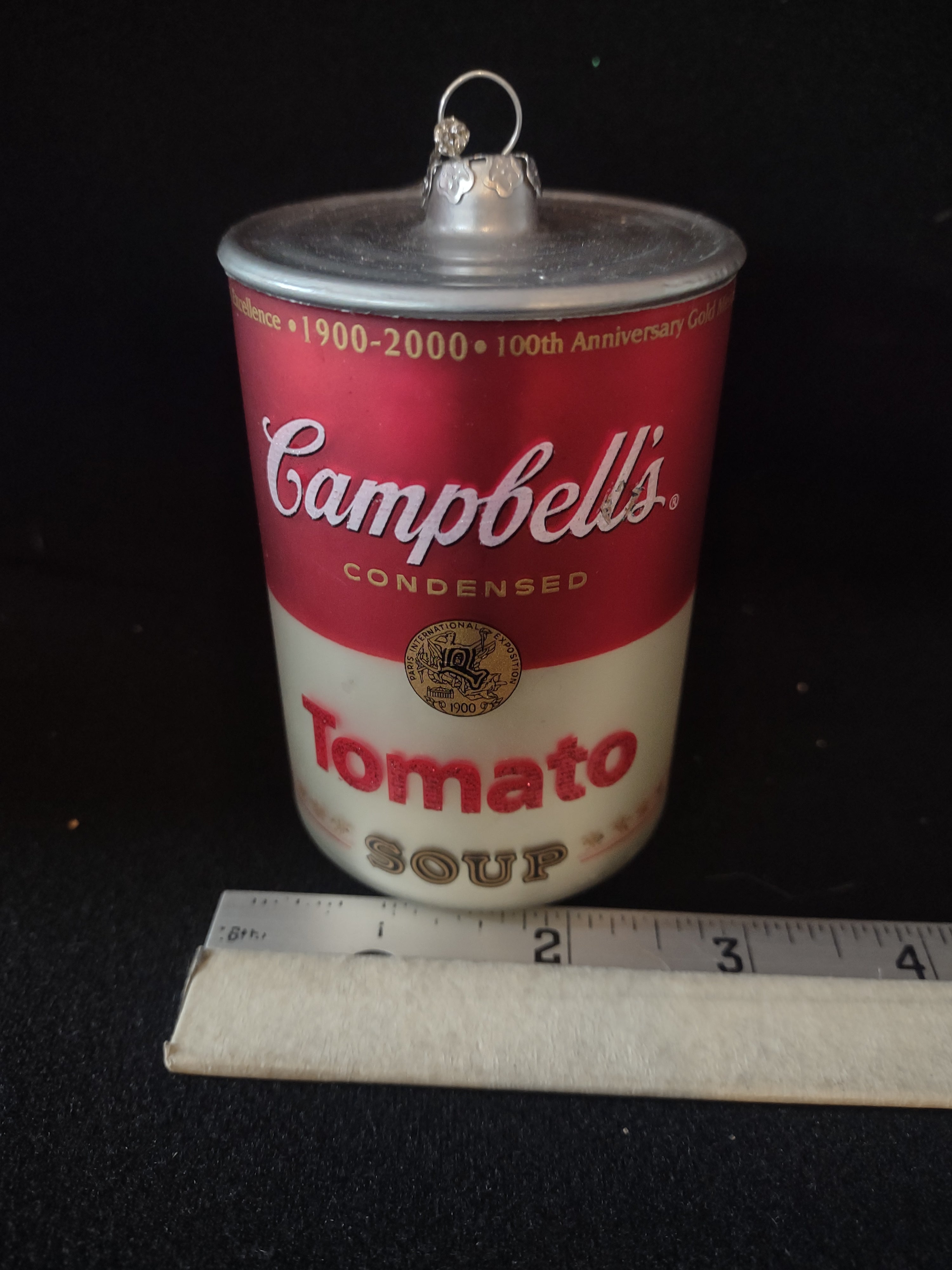 Anniversary 2000 Campbells Glass Tomato Soup Can Christmas Ornament (Lot 4685)