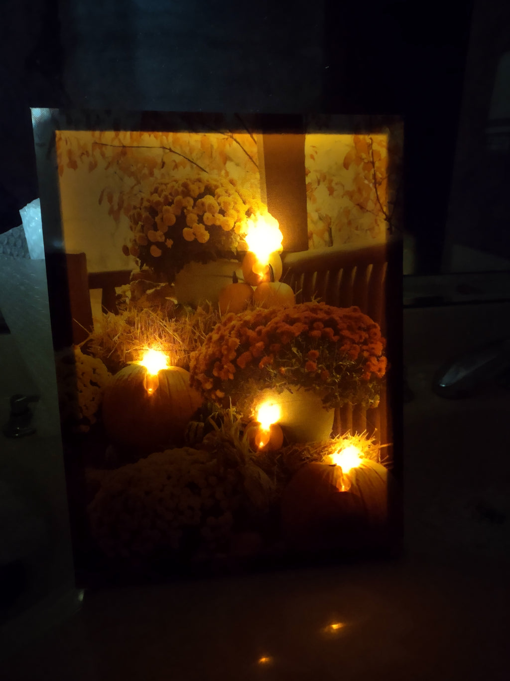 Thanksgiving Fall Picture Wall Decor Pumpkin Mums ONE Lights Up (lot 3096)