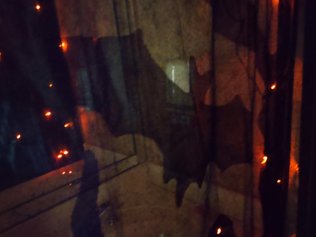 Halloween Light Up Black Curtain 84" x 50" Which Bat (lot 3100)
