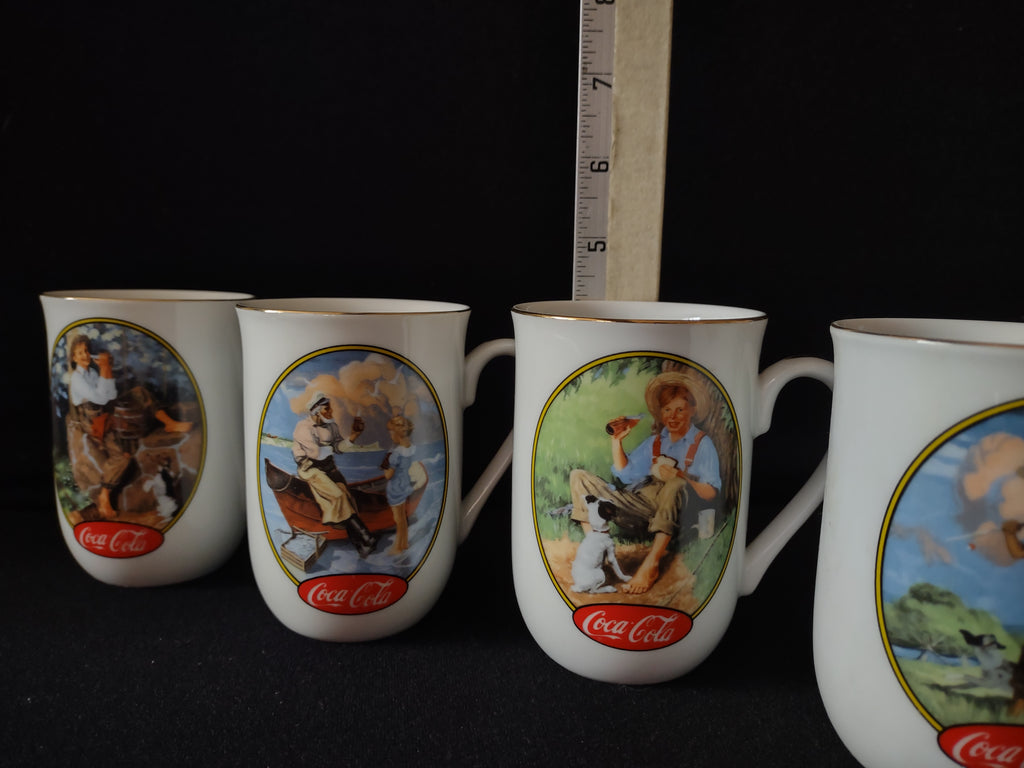 Vintage Coca-Cola Rockwell Mug x 4 Summertime Barefoot Boy Seashore (lot 5411)